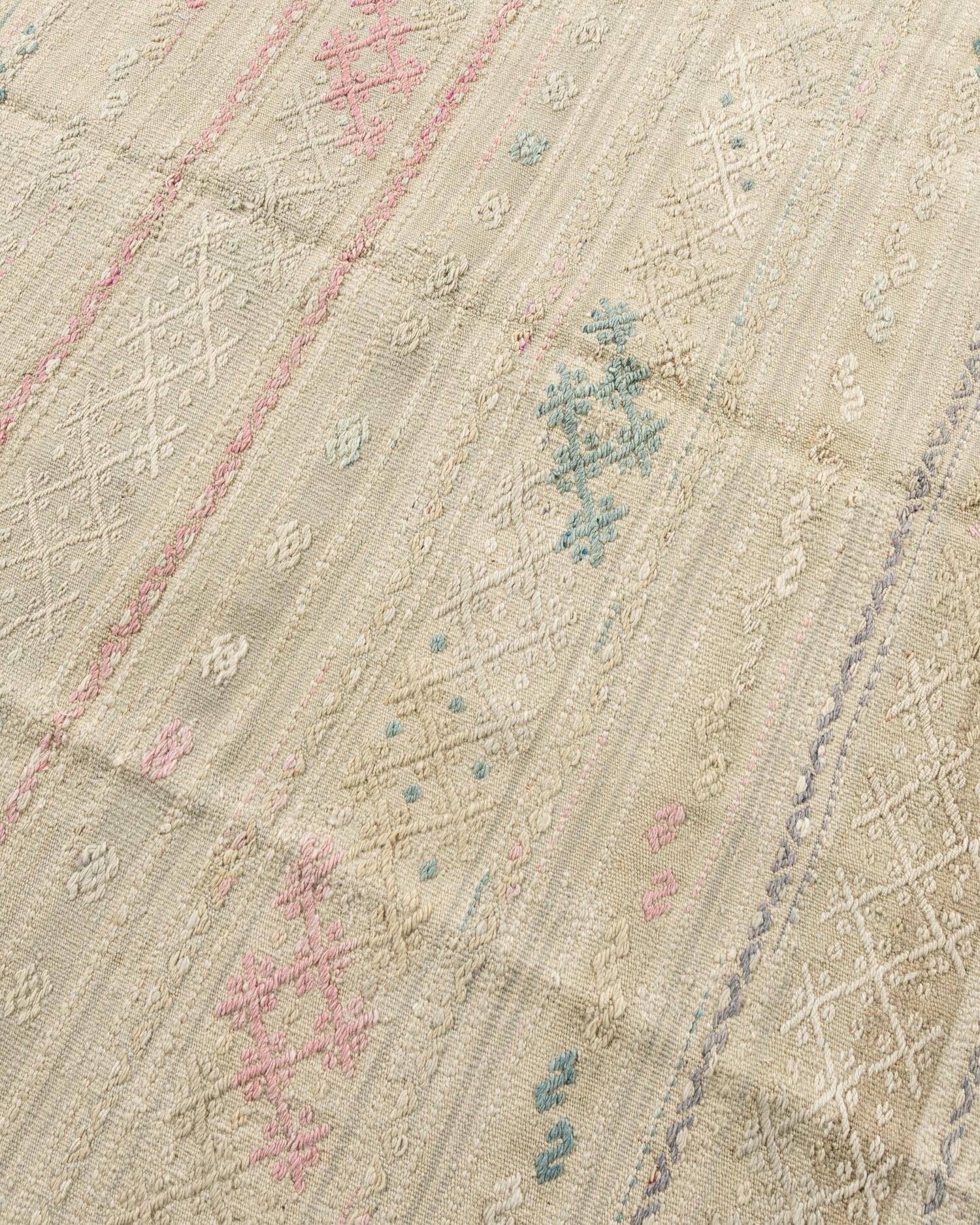 Vintage Khaki Türkisch Jajim Flachgewebe Bereich Teppich 5'7 x 9'2 (Wolle) im Angebot