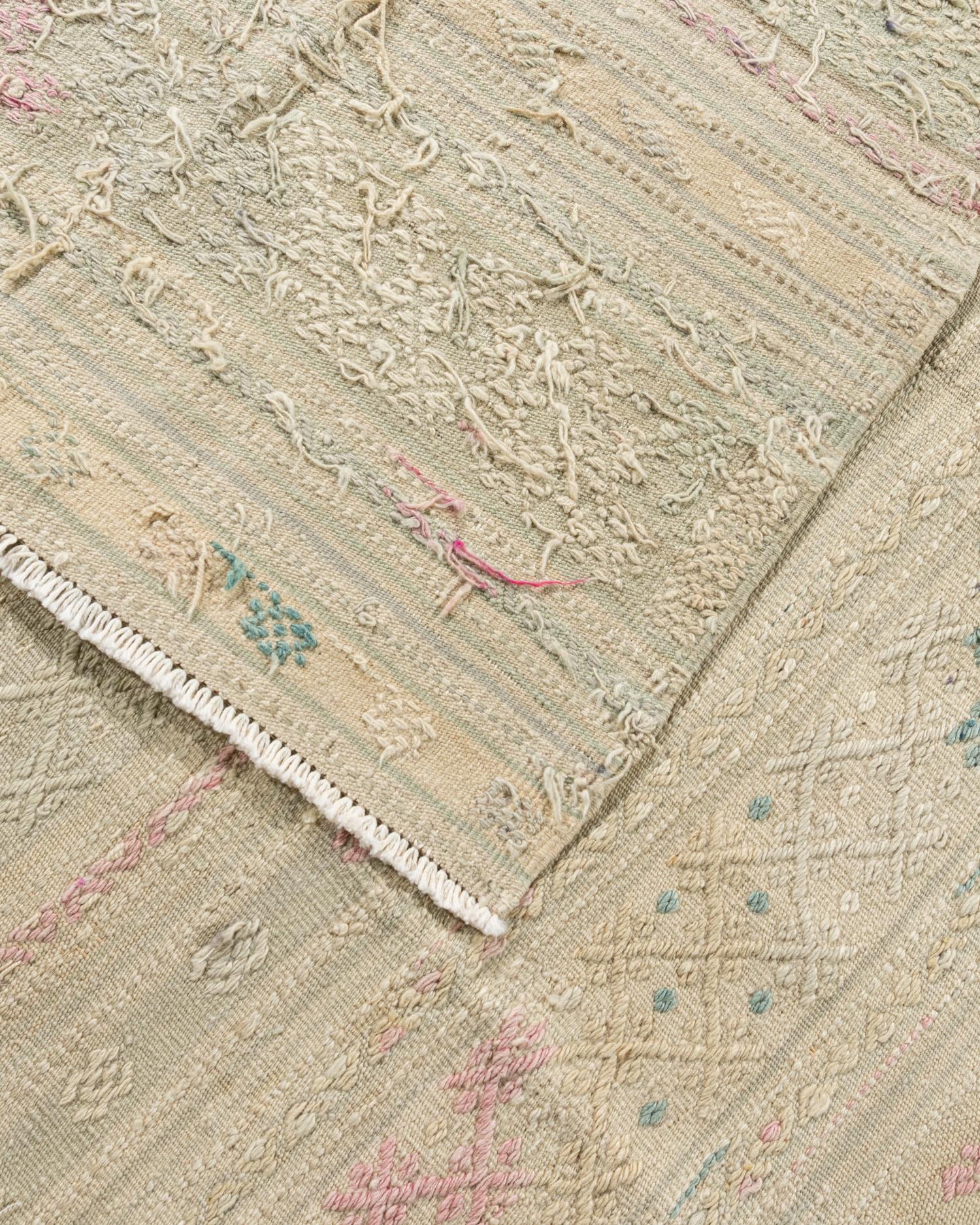 Vintage Khaki Türkisch Jajim Flachgewebe Bereich Teppich 5'7 x 9'2 im Angebot 1