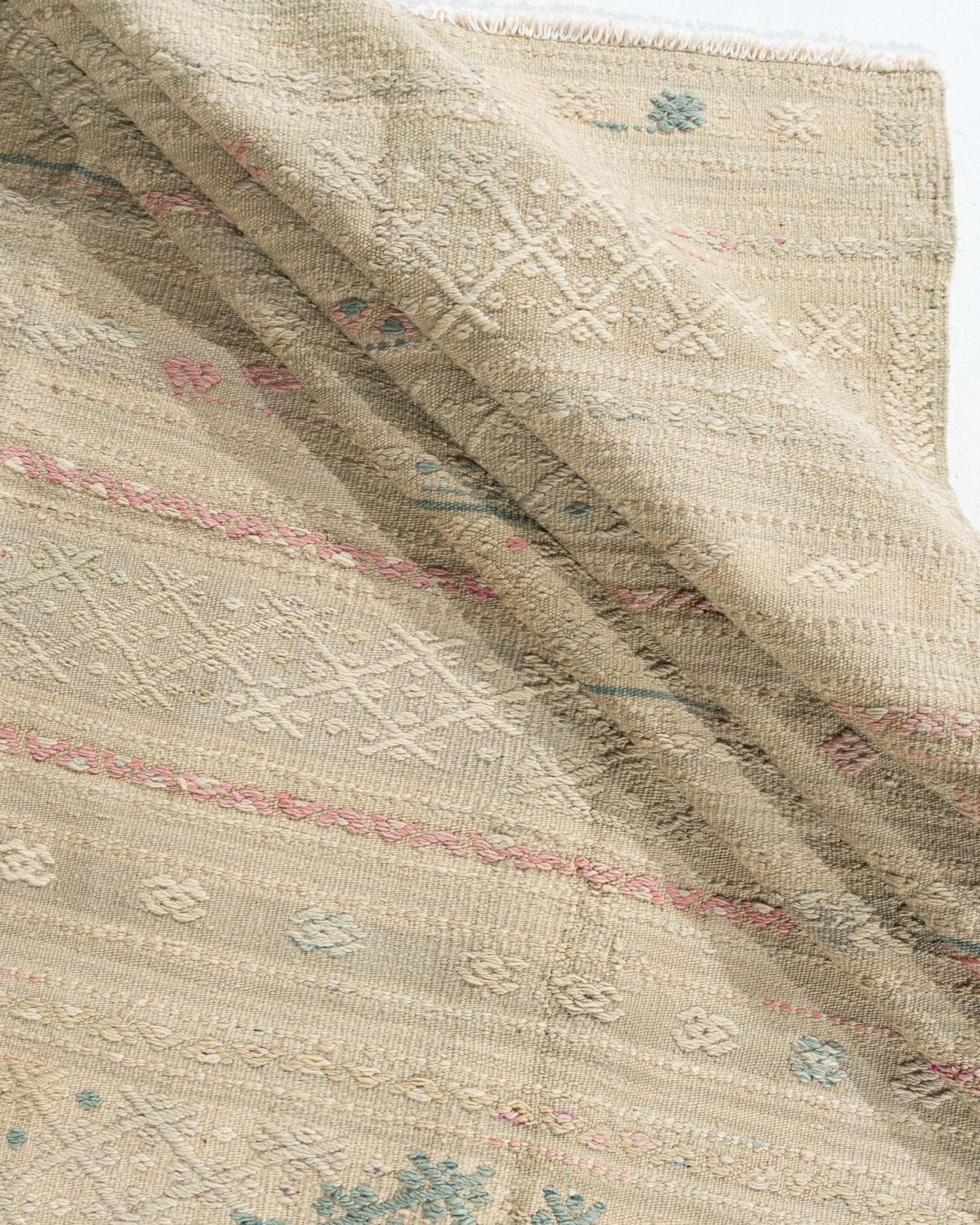 Vintage Khaki Türkisch Jajim Flachgewebe Bereich Teppich 5'7 x 9'2 im Angebot 2