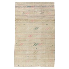 Vintage Khaki Turkish Jajim Flatweave Area Rug 5'7 x 9'2