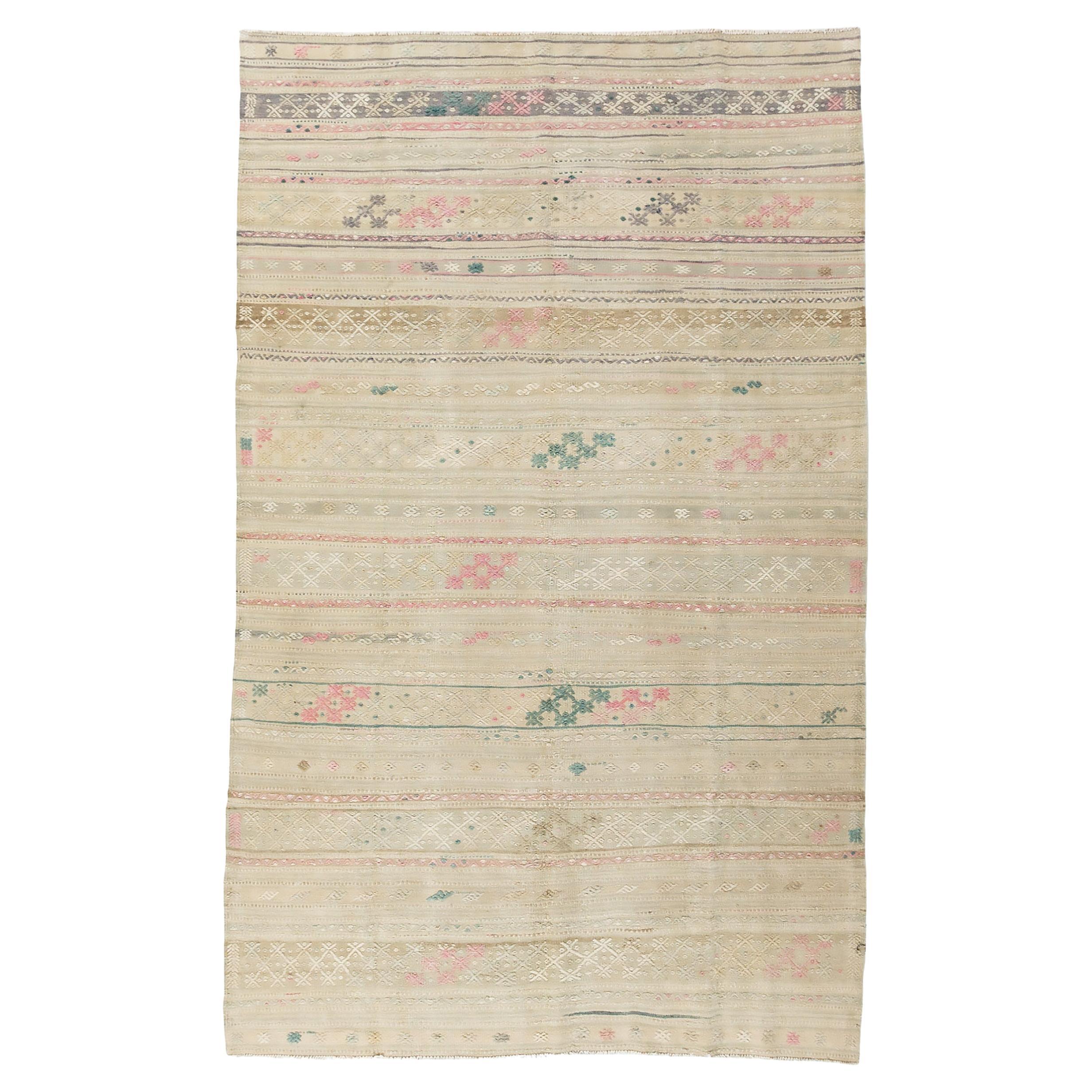 Alfombra Turca Jajim Vintage de Tejido Plano Caqui  5'7x9'2