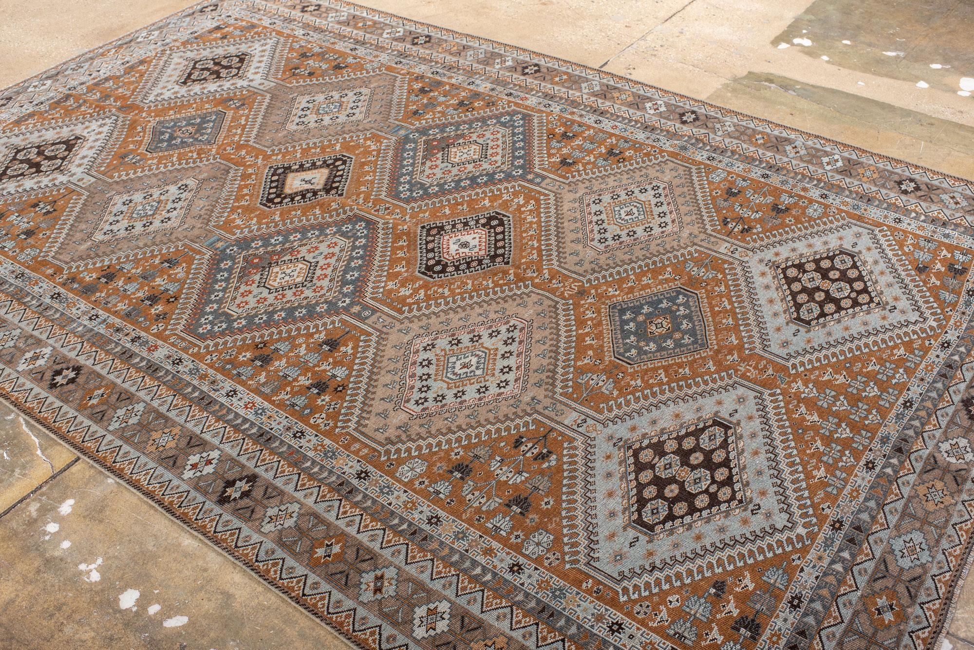 Vintage Khamseh Shirz Small Carpet with a Rusty Field with Star and Dot Motives For Sale 2