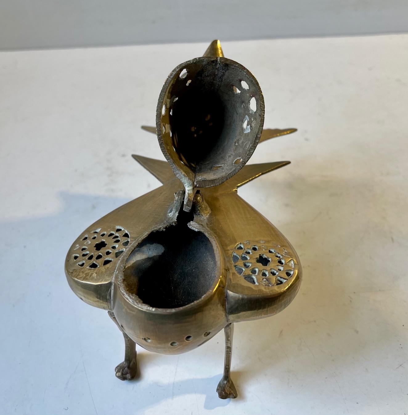 Late 20th Century Vintage Khorasan Style Bird Incense Burner in Brass For Sale