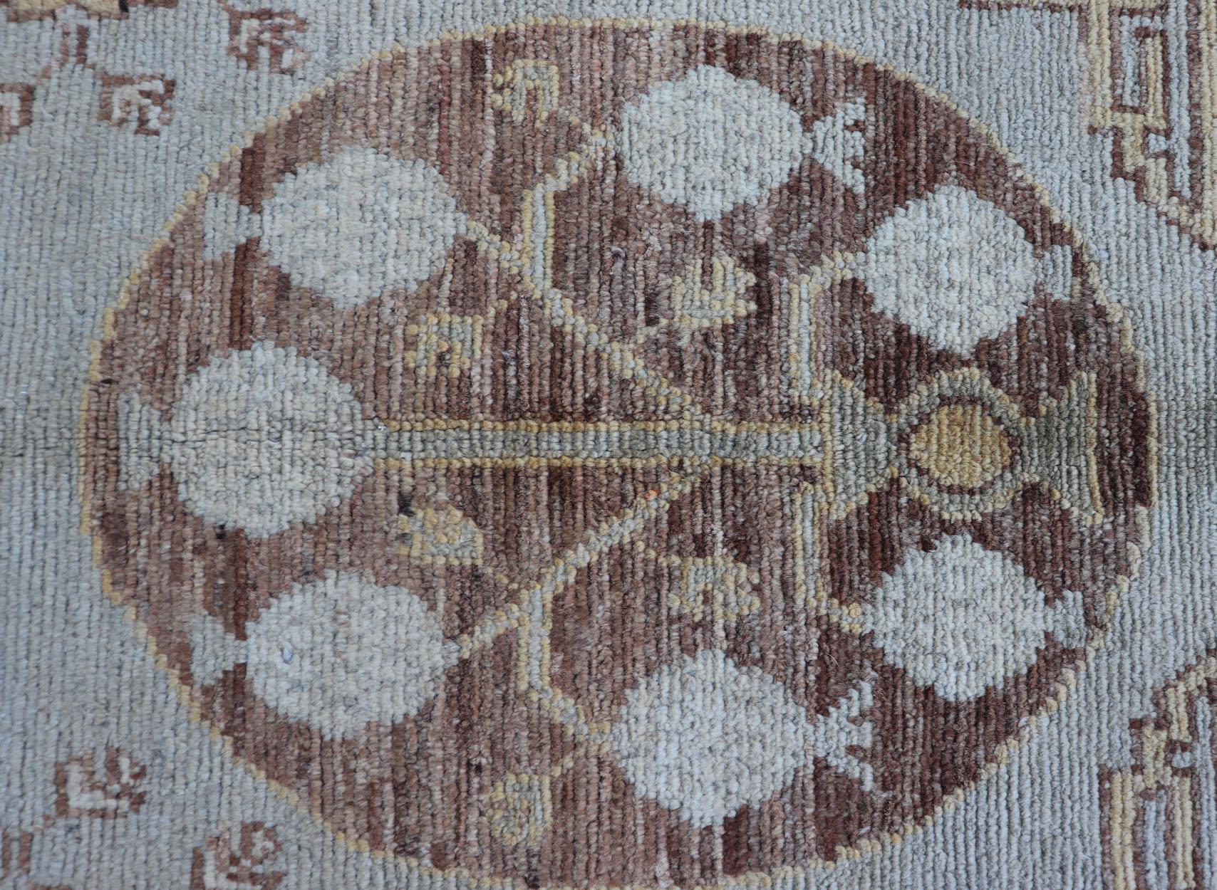 Vintage Khotan Design Rug with Three Medallion Pattern in Light Blue-Green For Sale 7