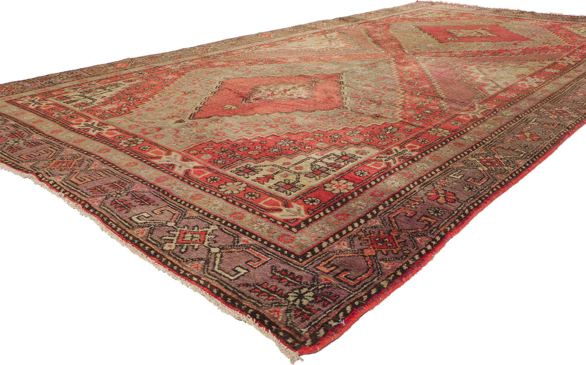 73810 Vintage Turkestan Khotan Rug, 06'02 x 12'01. Turkestan Khotan rugs, originating from the historic oasis town of Khotan in western China along the Silk Road, are renowned for their intricate designs inspired by Persian, Chinese, and Central