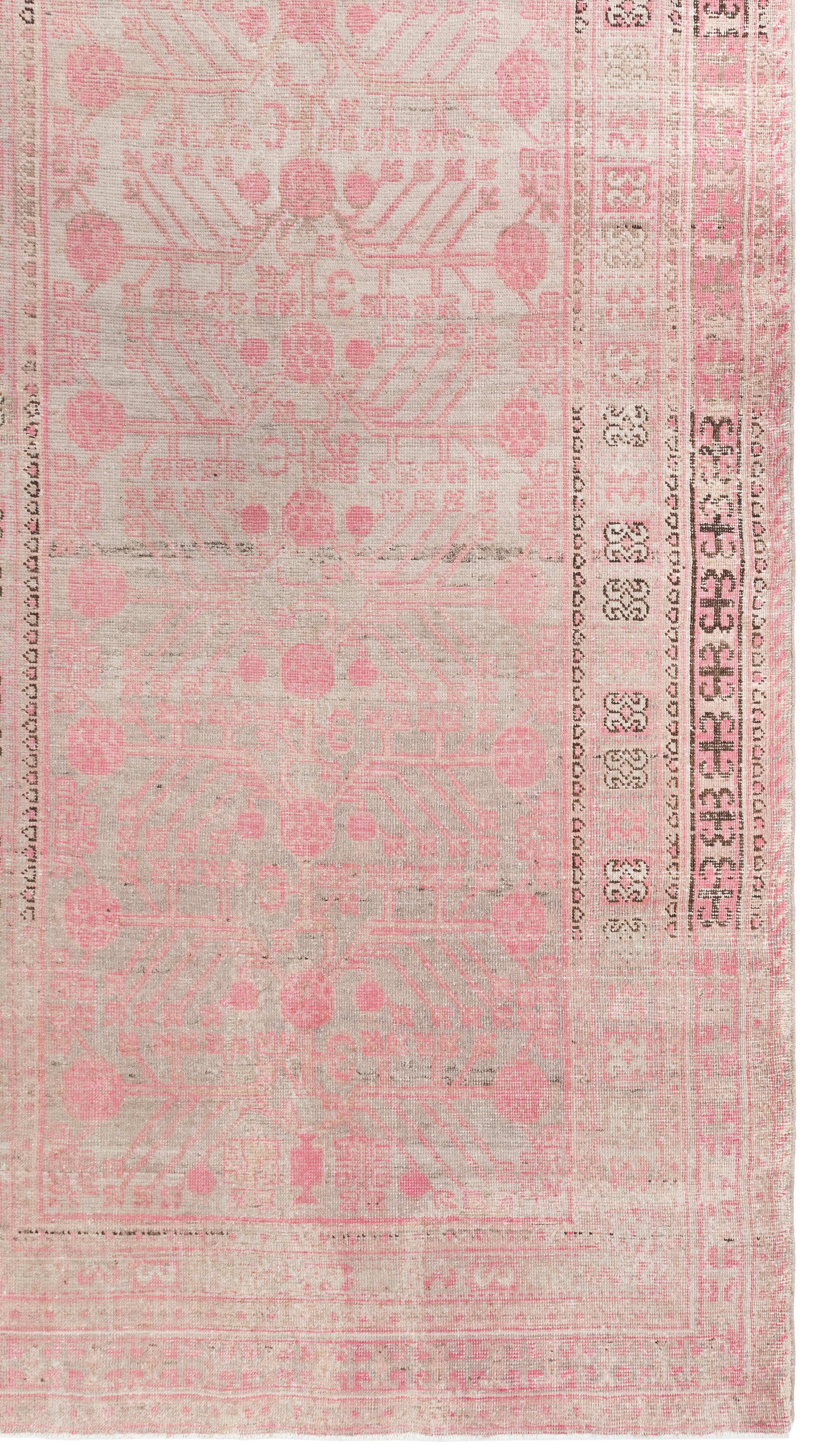 Vintage Khotan Rug from Uzbekistan – 80-Year-Old Organic Dyed Beauty For Sale 5