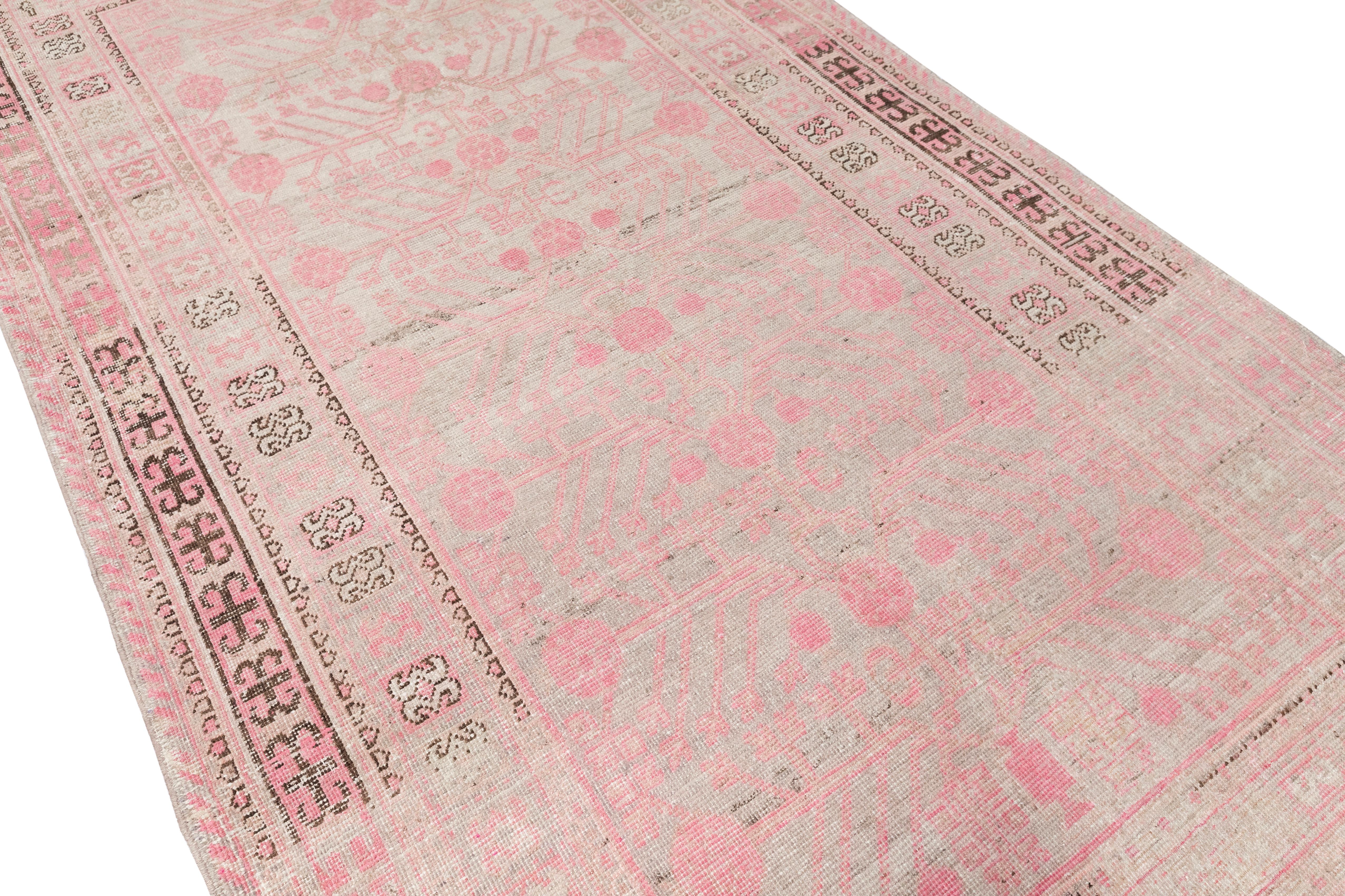 Hand-Knotted Vintage Khotan Rug from Uzbekistan – 80-Year-Old Organic Dyed Beauty For Sale