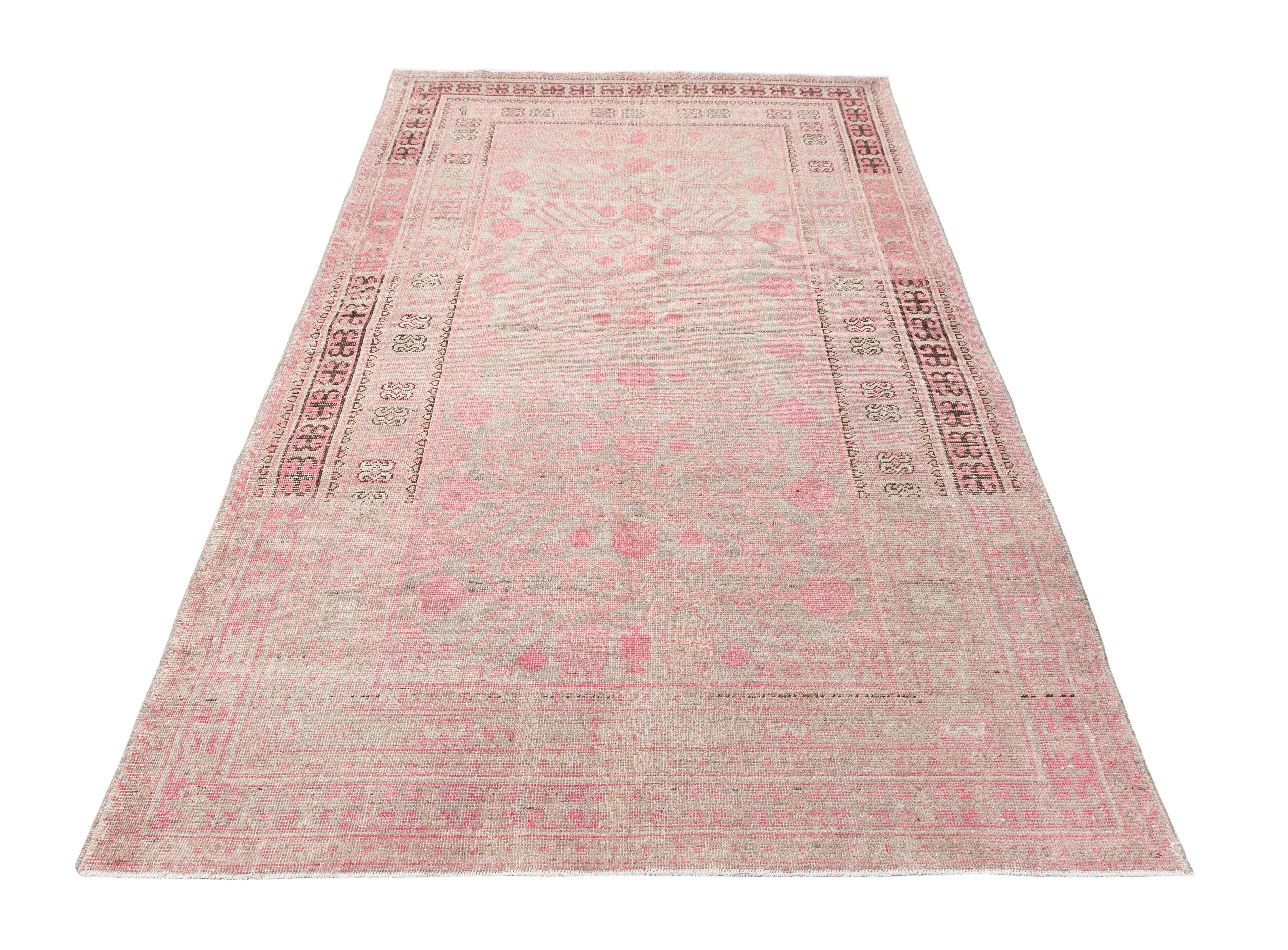 Wool Vintage Khotan Rug from Uzbekistan – 80-Year-Old Organic Dyed Beauty For Sale