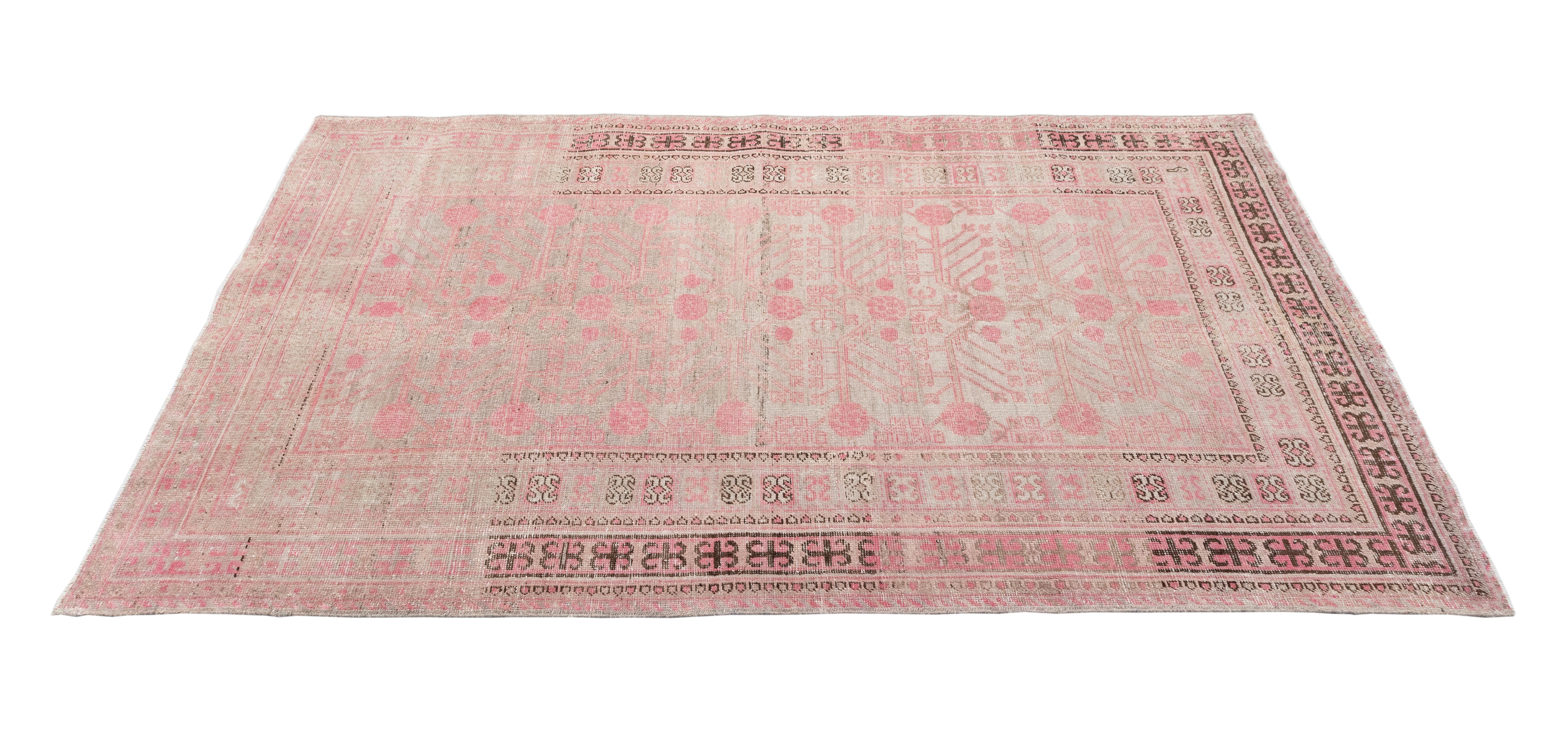 Vintage Khotan Rug from Uzbekistan – 80-Year-Old Organic Dyed Beauty For Sale 2