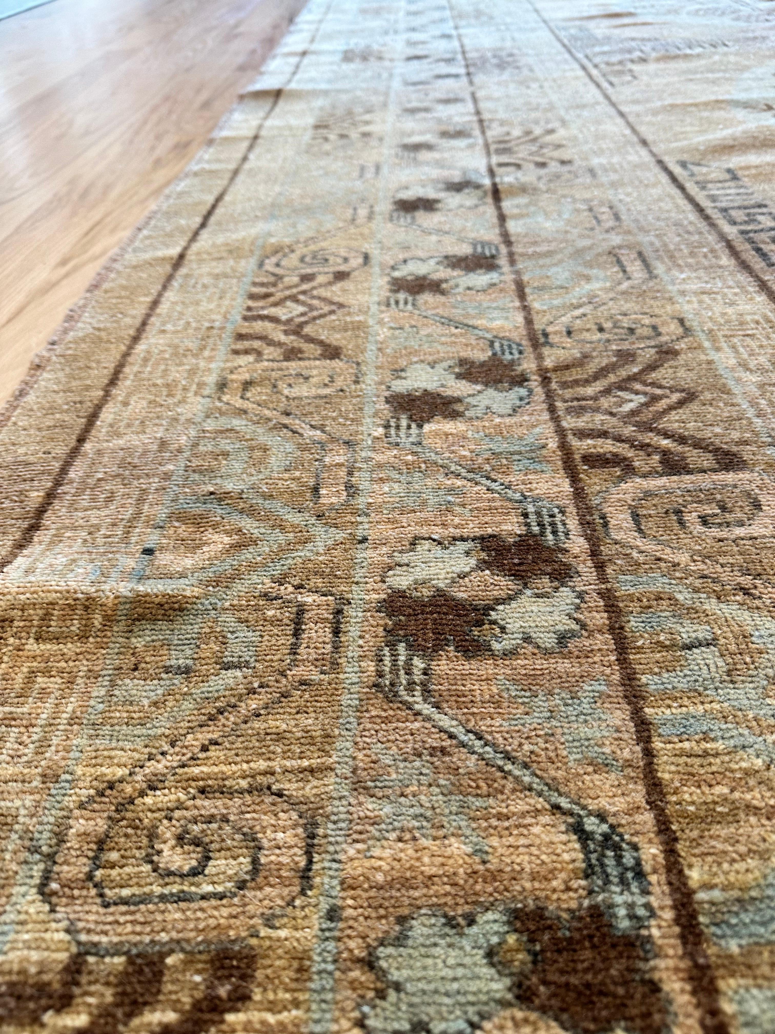 Alfombra Khotan vintage, alfombra oriental hecha a mano, azul claro, caramelo, marrón, gris en venta 6