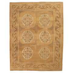 Alfombra Khotan vintage, alfombra oriental hecha a mano, azul claro, caramelo, marrón, gris