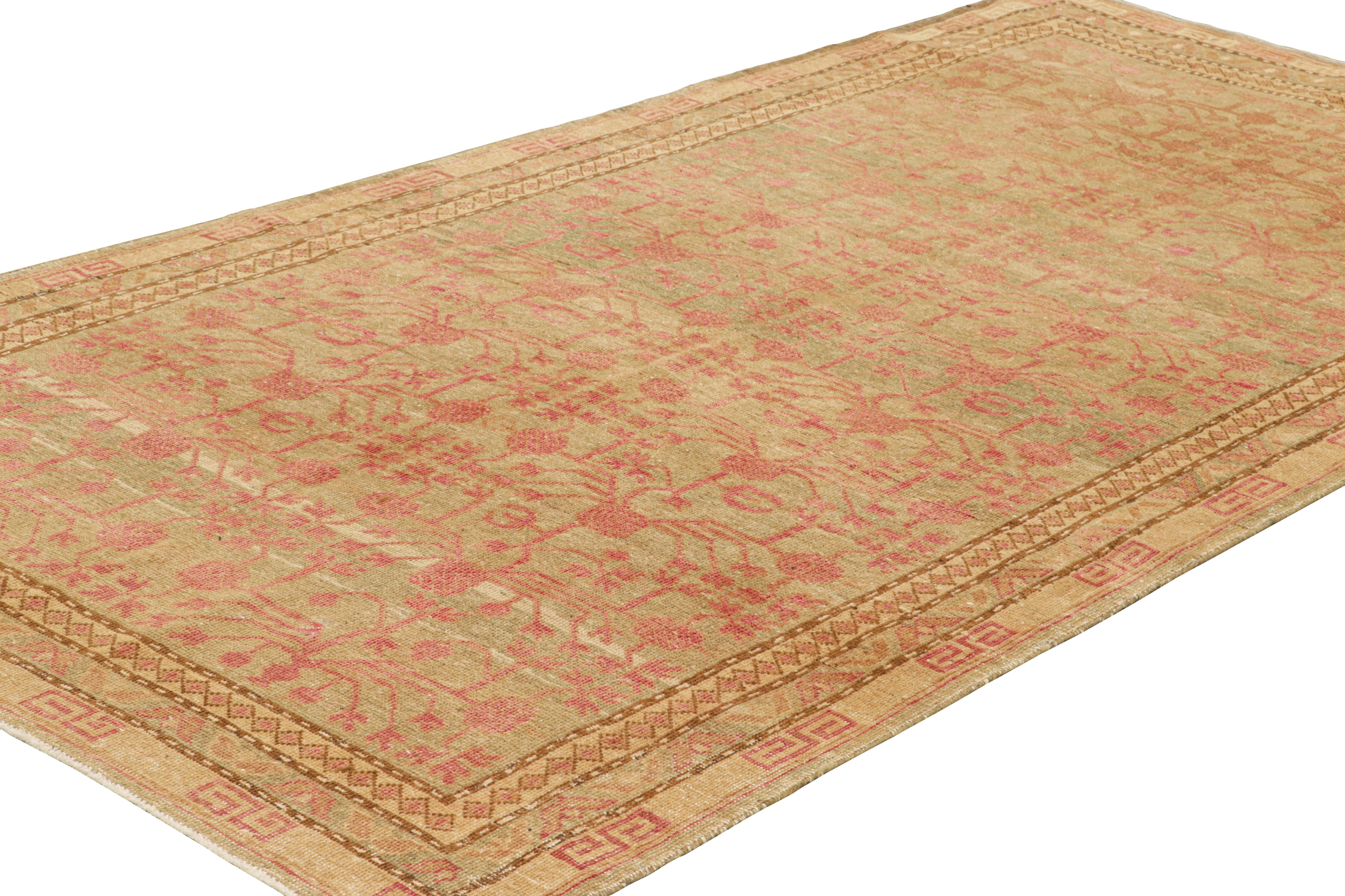 Hand-Knotted Vintage Khotan Rug in Pink and Gold with Pomegranate pattern, from Rug & Kilim