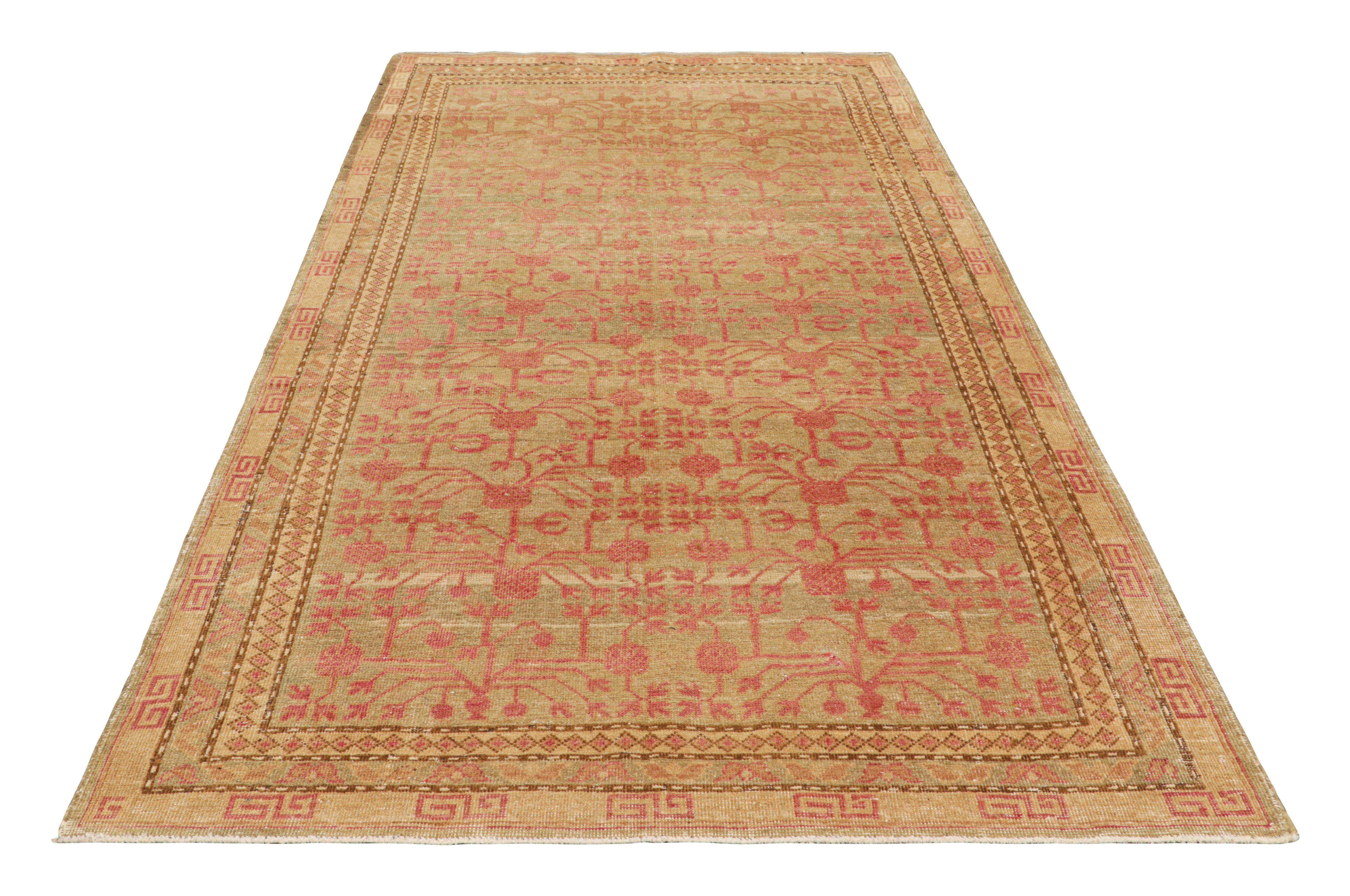Vintage Khotan Rug in Pink and Gold with Pomegranate pattern, from Rug & Kilim In Good Condition In Long Island City, NY