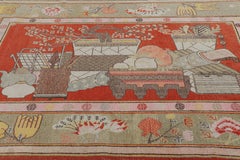 Vintage Khotan Rug in Red with Rare Pictorial Design - Rug & Kilim