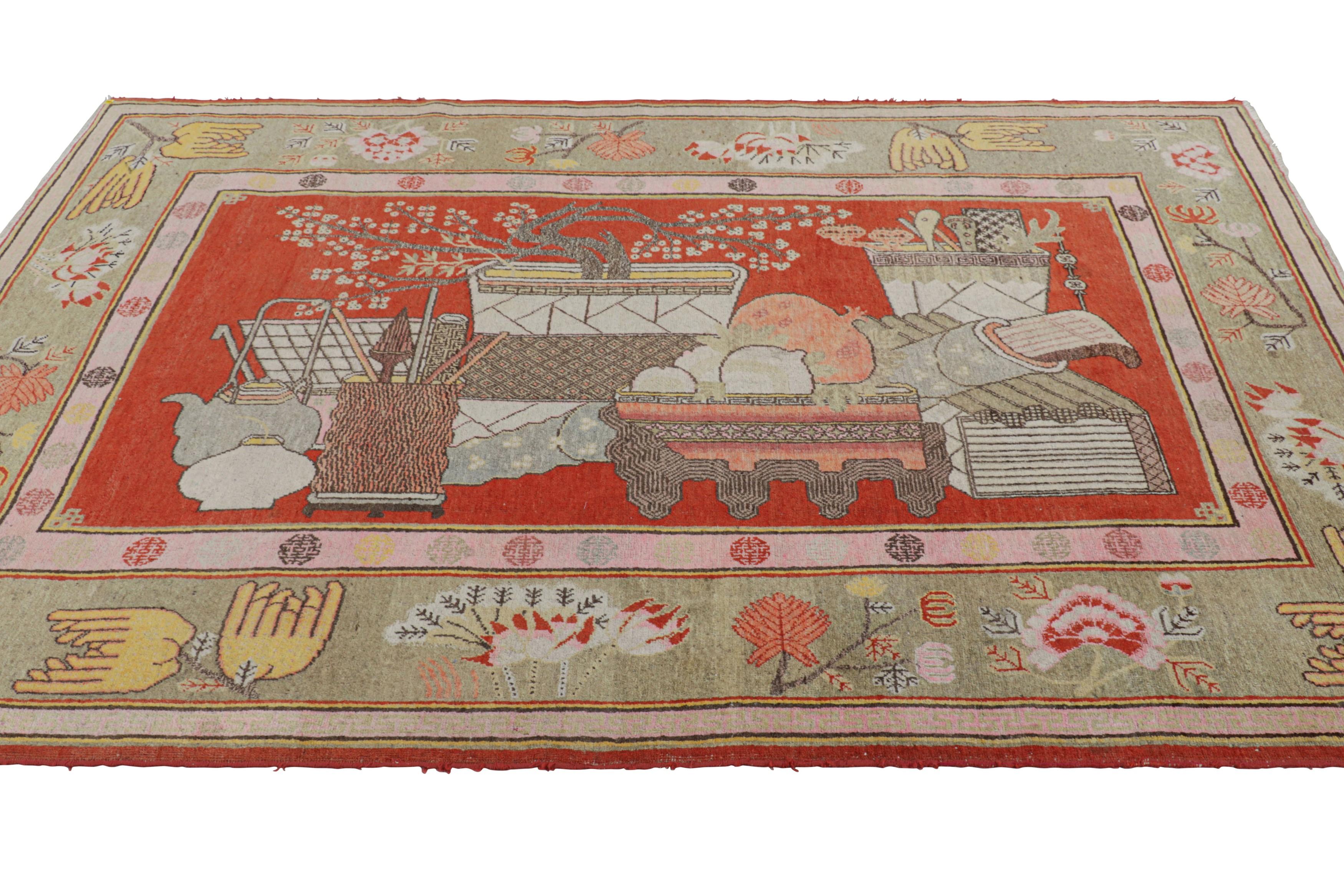 Vintage Khotan Rug in Red with Rare Pictorial Design - Rug & Kilim In Good Condition For Sale In Long Island City, NY