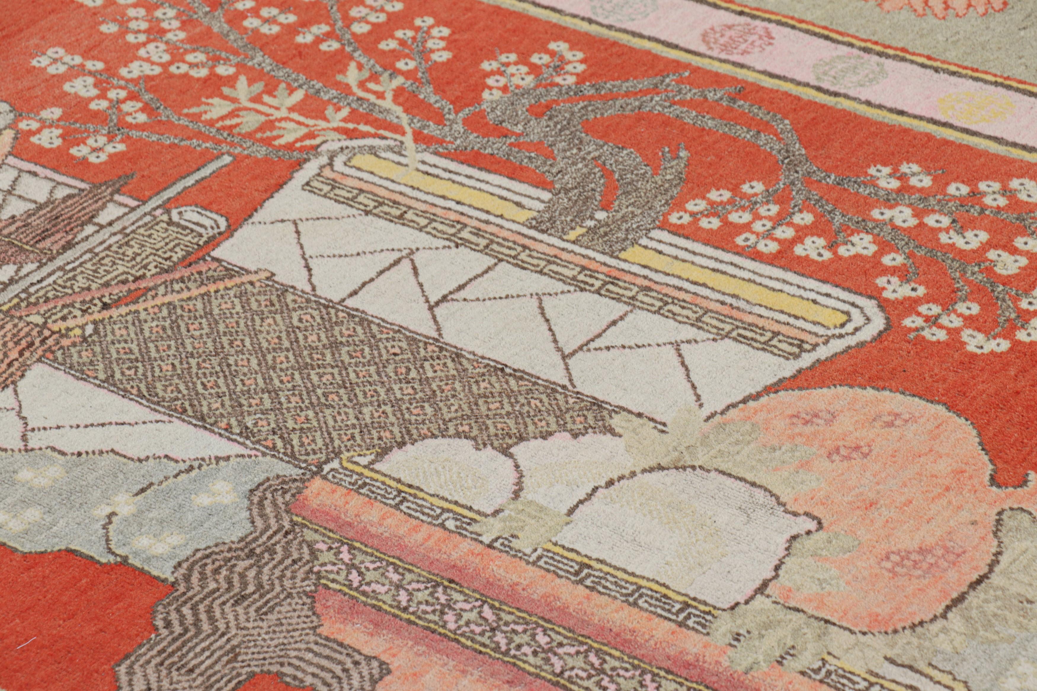 Early 20th Century Vintage Khotan Rug in Red with Rare Pictorial Design - Rug & Kilim For Sale