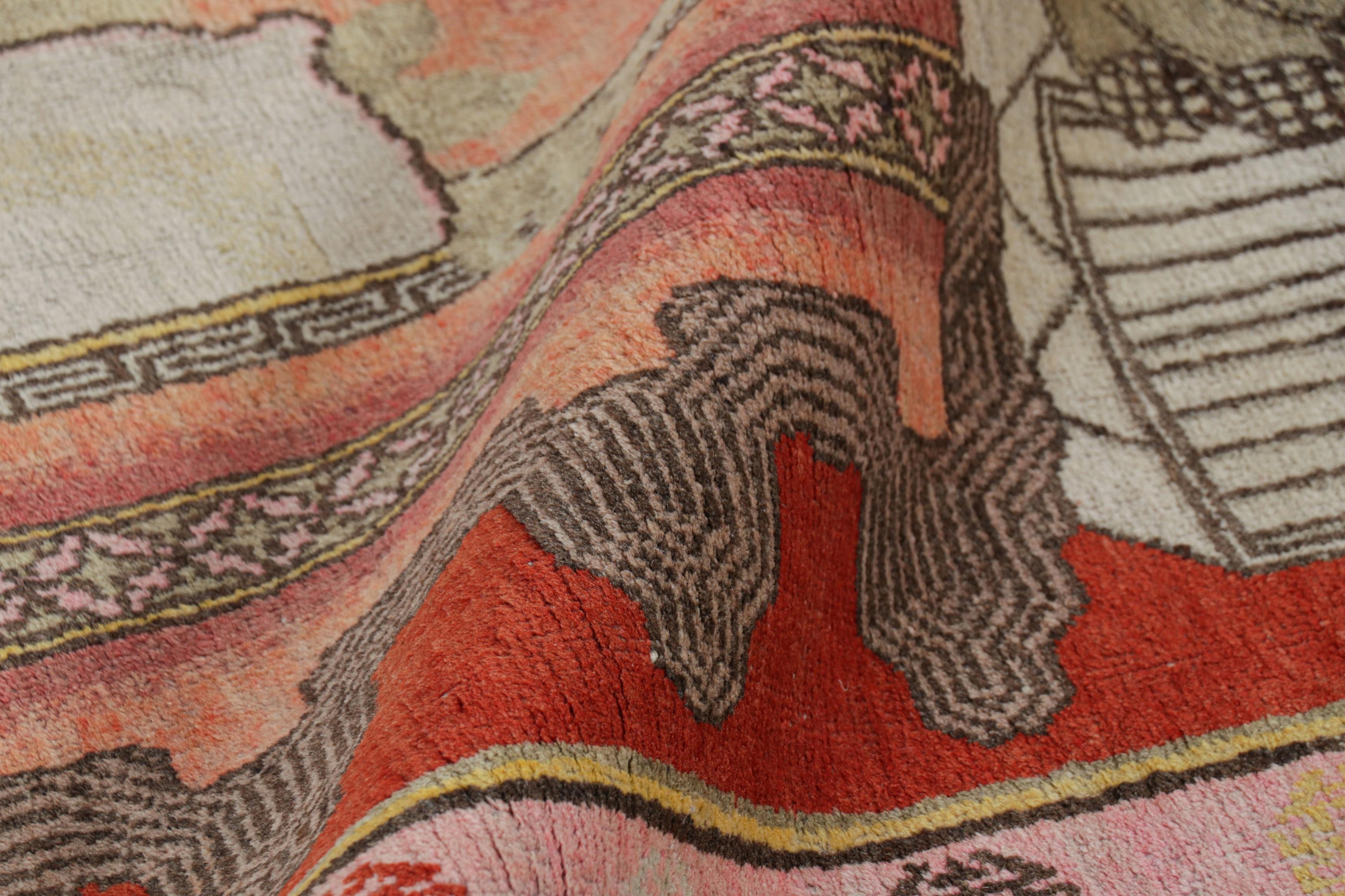 Wool Vintage Khotan Rug in Red with Rare Pictorial Design - Rug & Kilim For Sale