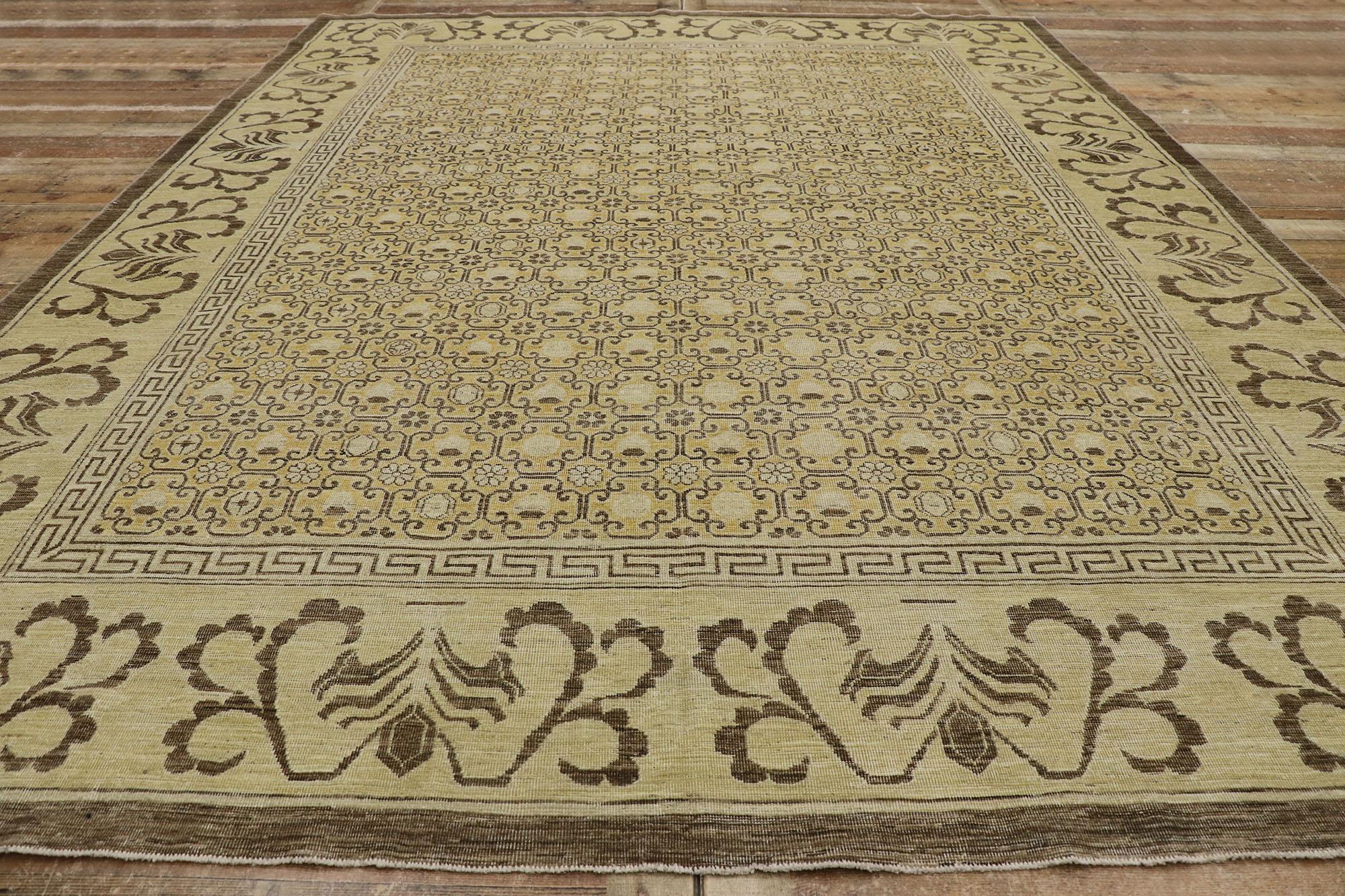 Wool Vintage Khotan Rug with Modern Rustic Style For Sale