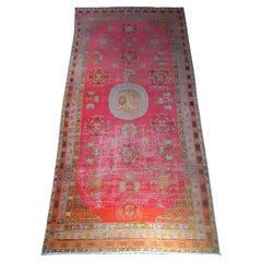 Vintage Khotan Samarkand Rug 10'8" X 5'6" in Rich Red With Intricate Medallion
