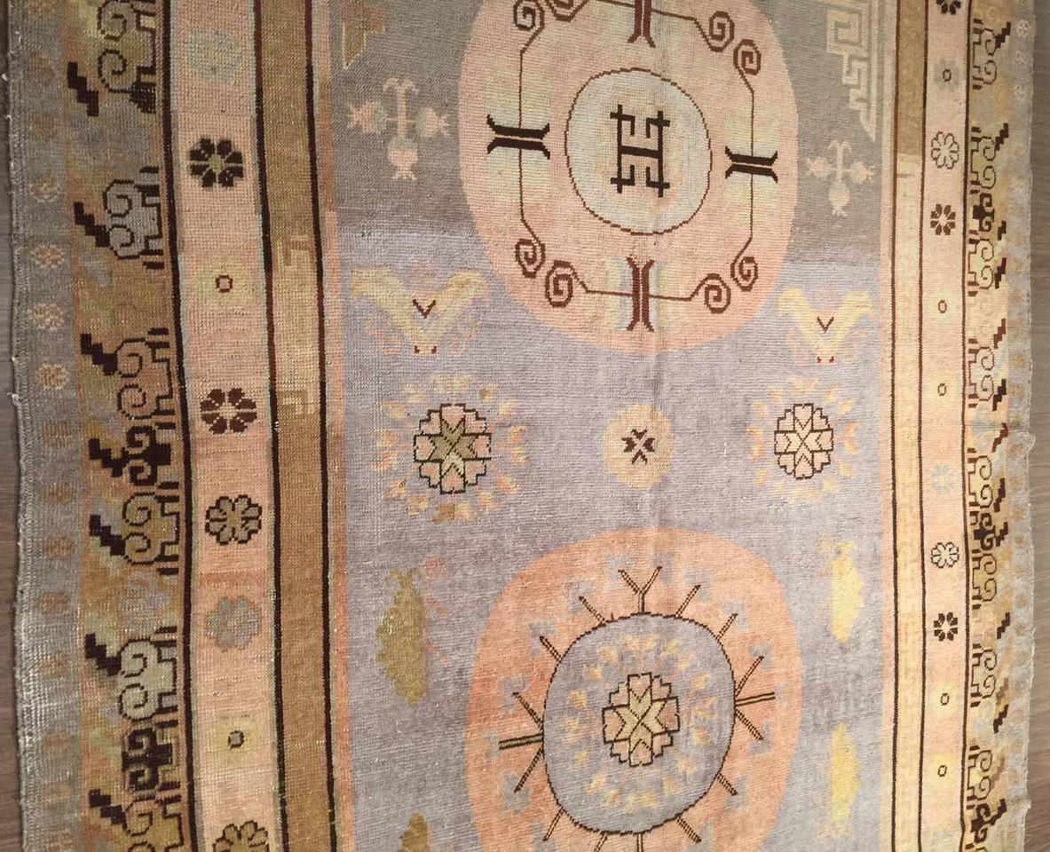 Hand-Woven Vintage Khotan Samarkand Rug, circa 1920, 5'7 x 11'5