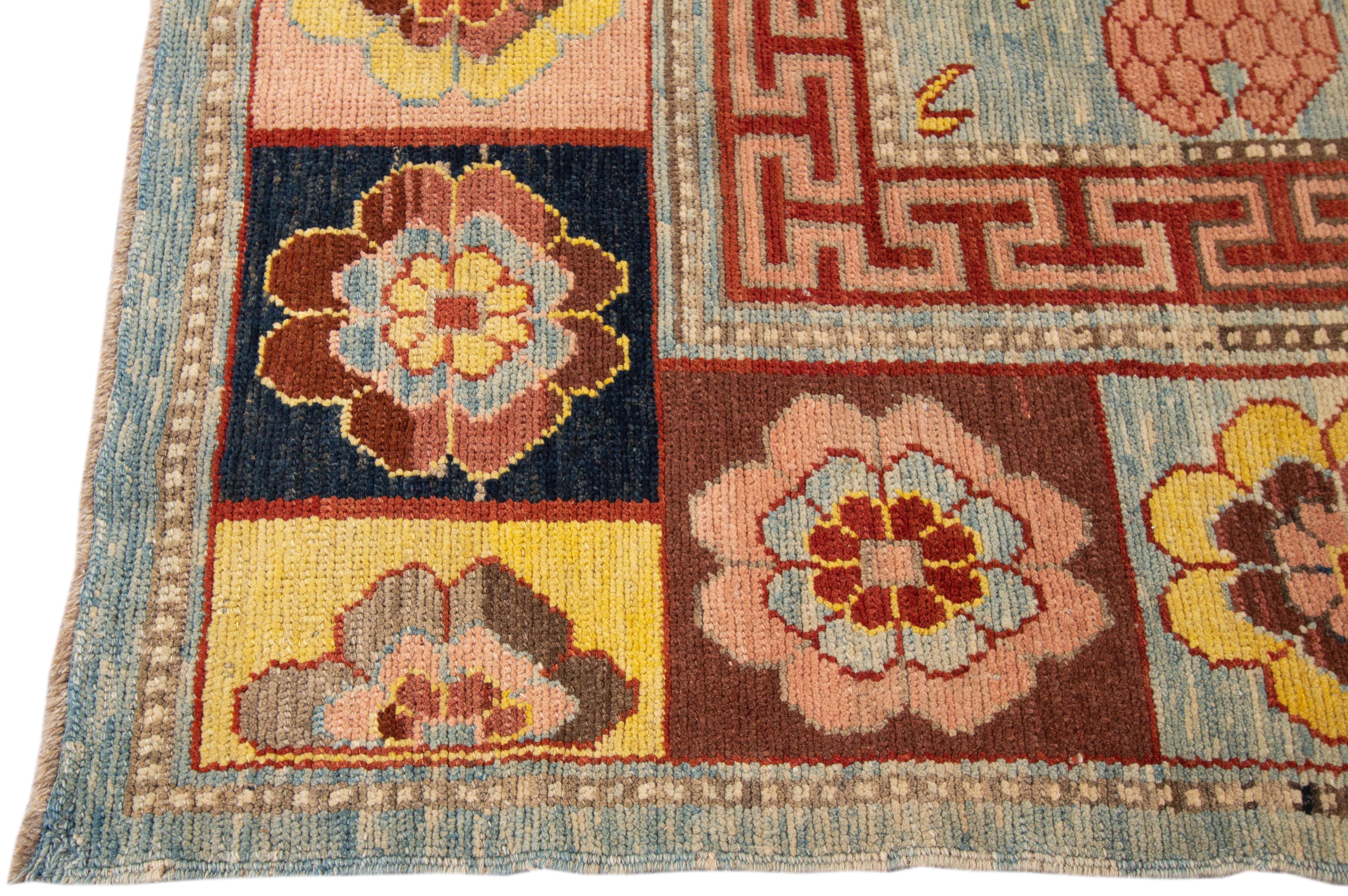 Asian Vintage Khotan Style Tribal Wool Rug For Sale