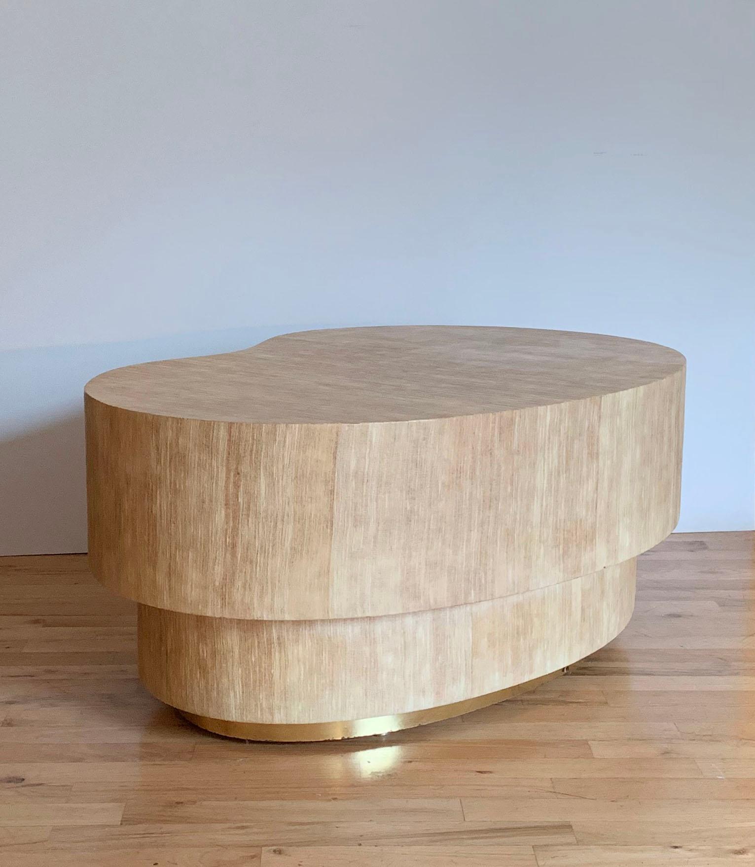 Mid-Century Modern Vintage Kidney Coffee Table Wrapped in a Natural Linen