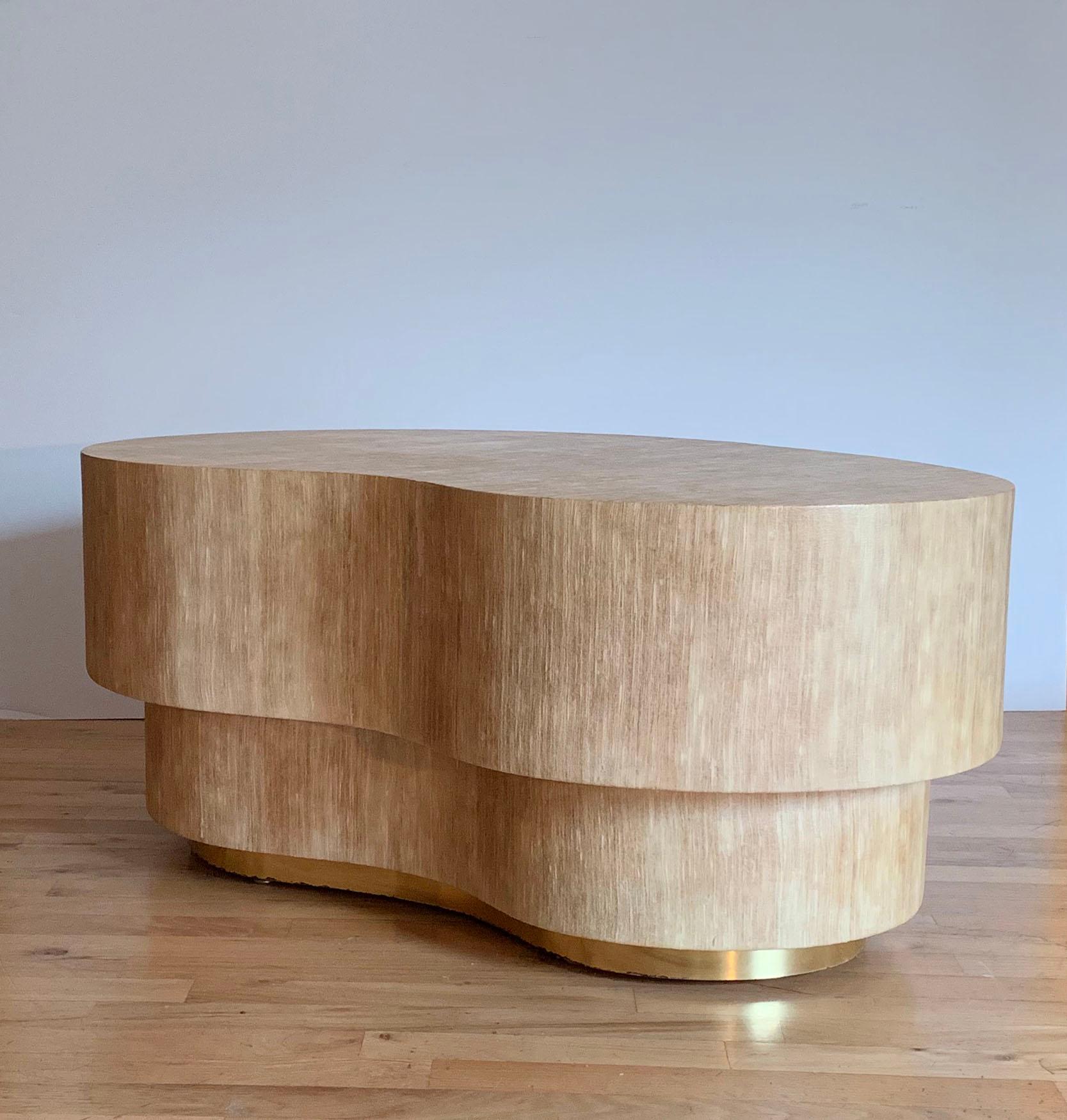 20th Century Vintage Kidney Coffee Table Wrapped in a Natural Linen
