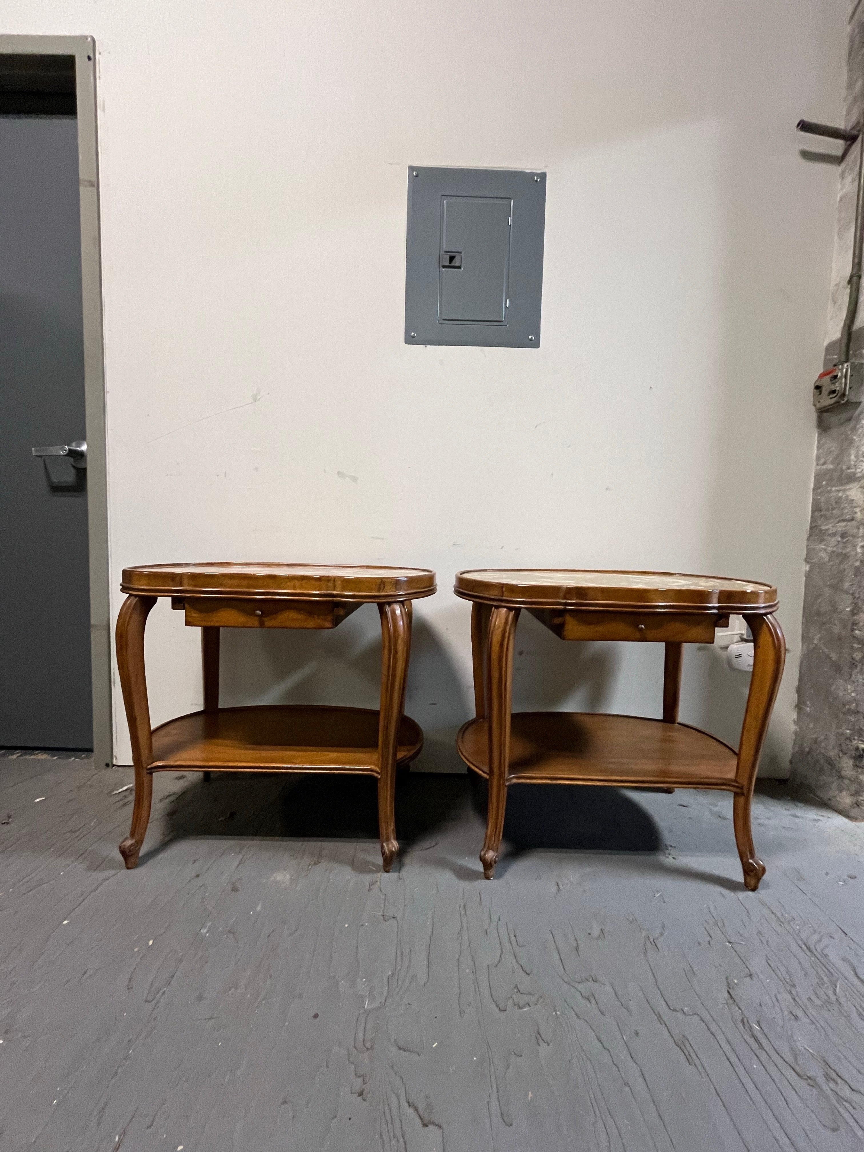 Louis XVI Vintage Kidney Nightstands Marble Top For Sale