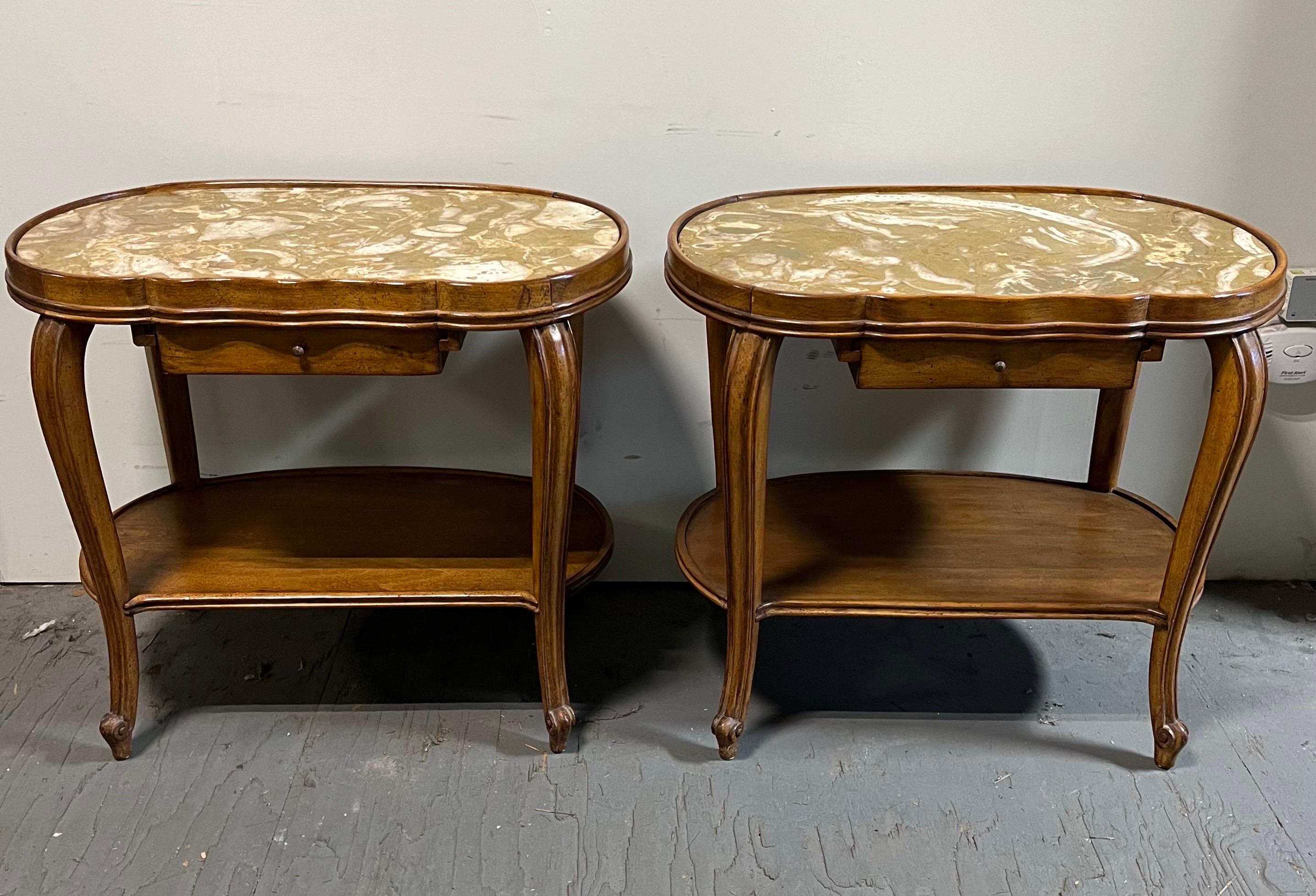 American Vintage Kidney Nightstands Marble Top For Sale