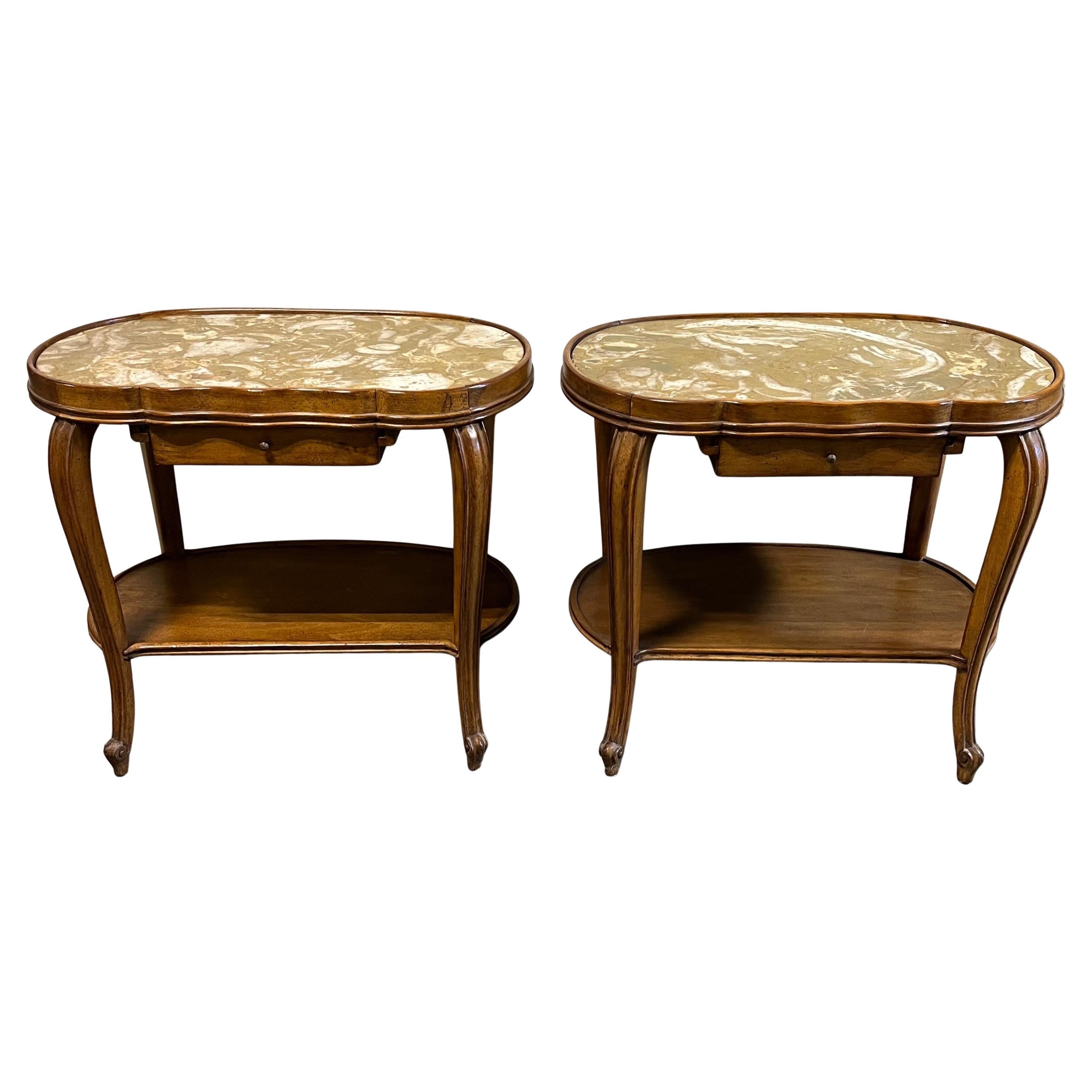 Vintage Kidney Nightstands Marble Top