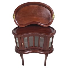 Vintage Kidney Shaped Mahogany Dry Bar with Serving Tray
