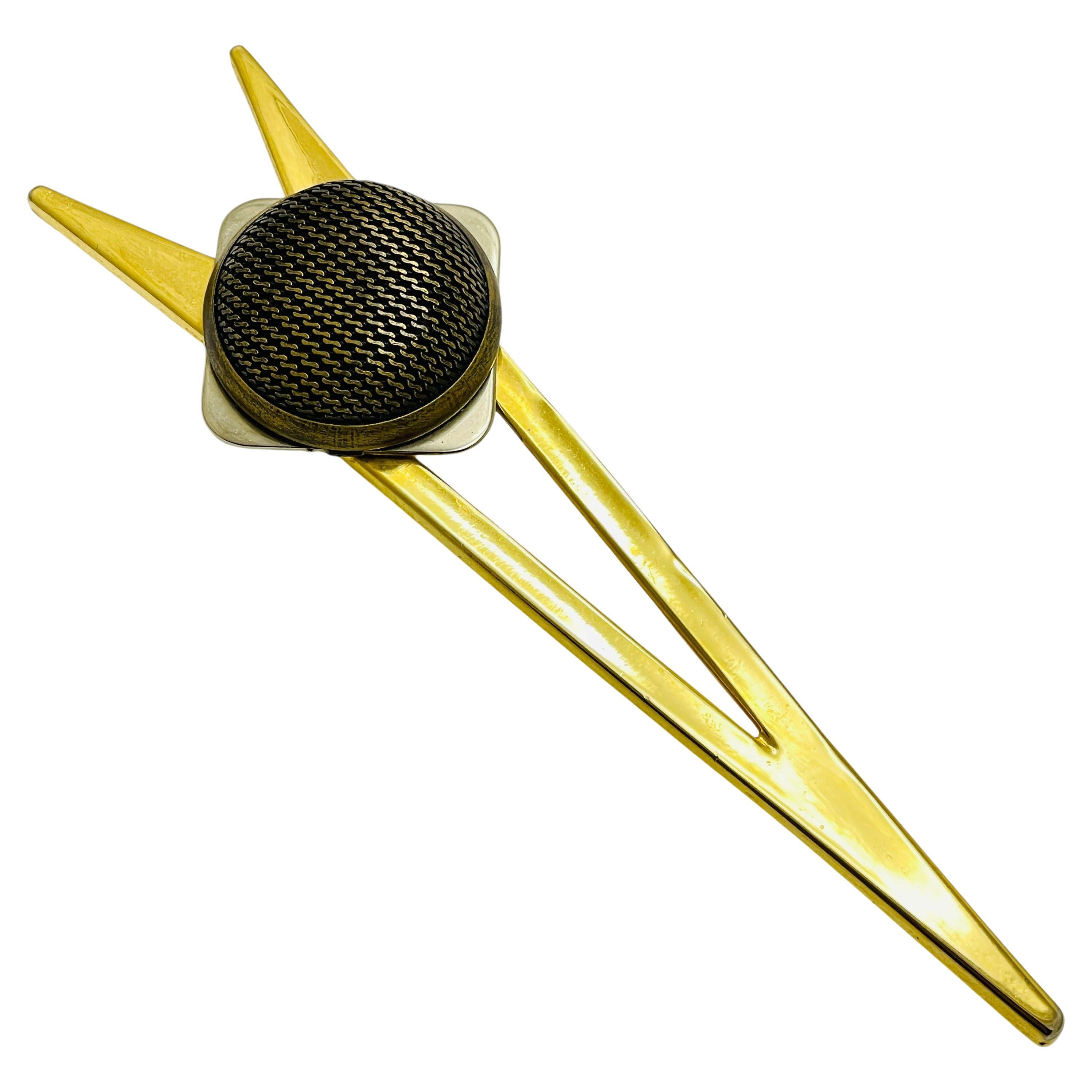 Broche de diseño geométrico modernista vintage KIEN firmado en tono dorado plateado