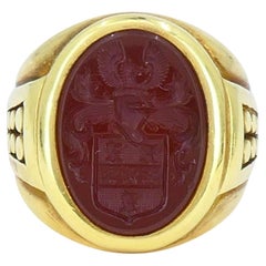 Vintage Kieselstein-Cord 18k Gold Carved Carnelian Intaglio Signet Ring