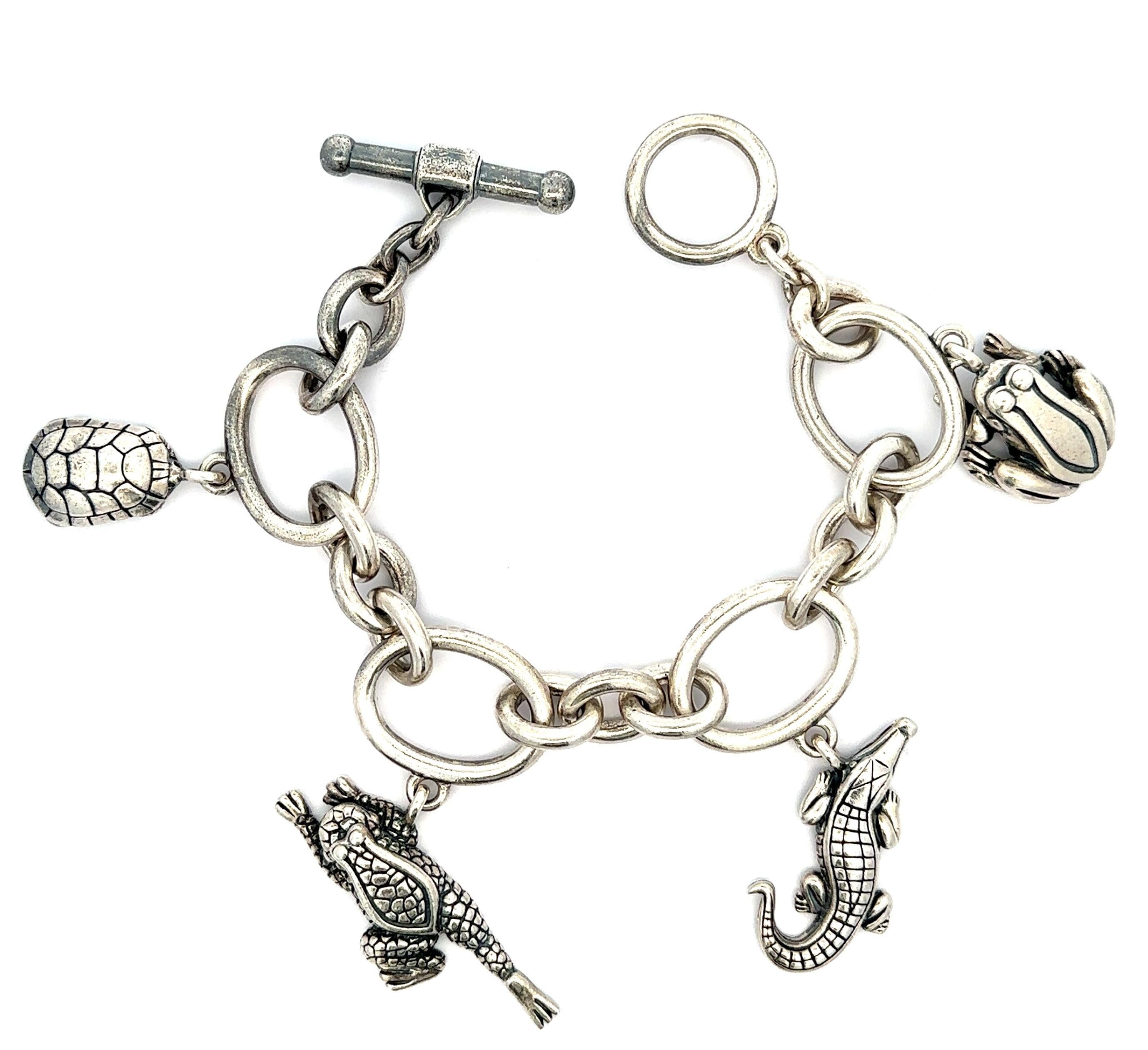 KIESELSTEIN-CORD Bracciale in argento sterling con coccodrillo e tartaruga e rana in vendita 5