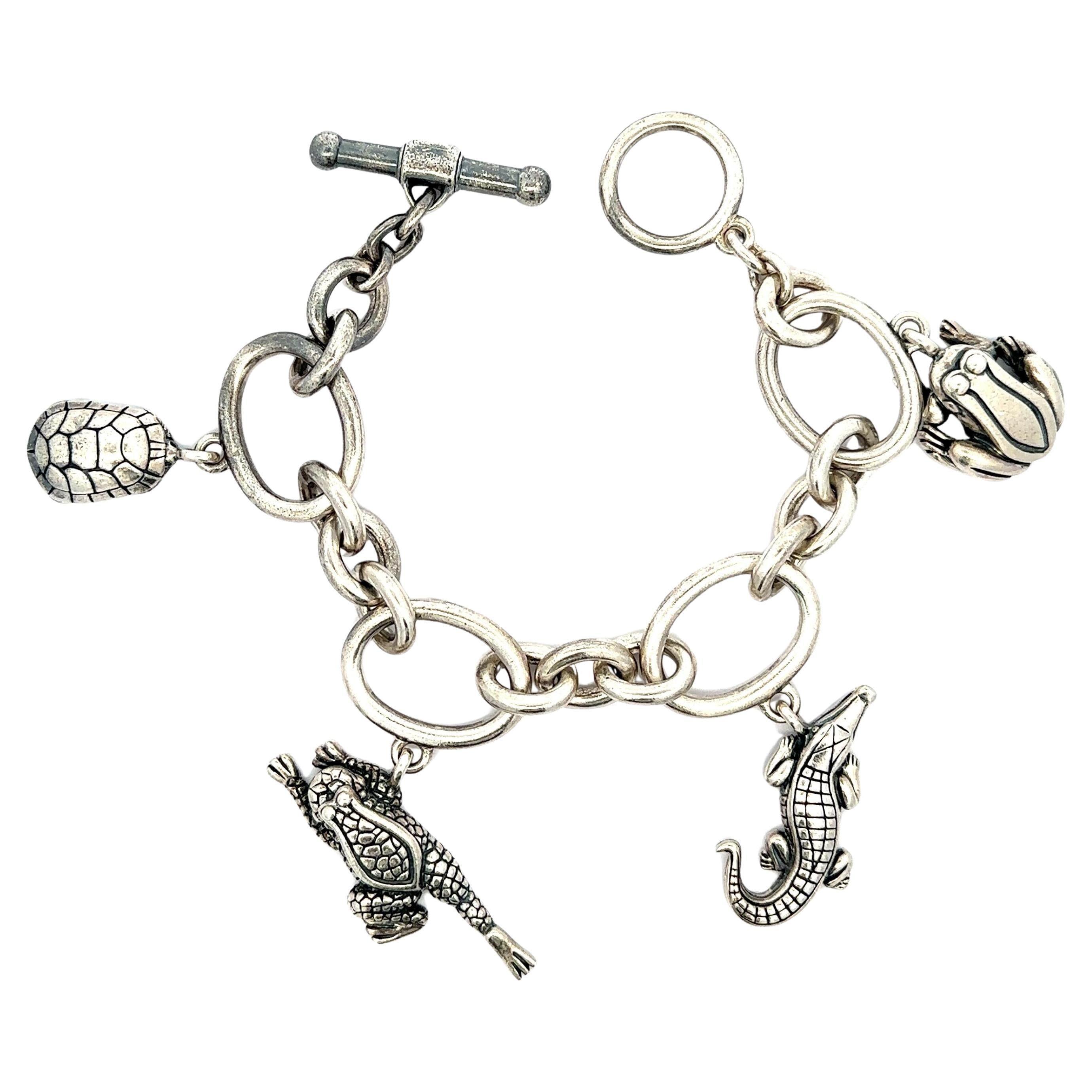 KIESELSTEIN-CORD Bracciale in argento sterling con coccodrillo e tartaruga e rana in vendita