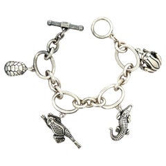 Vintage Kieselstein Cord Sterling Silver Crocodile Turtle Frog Charm Bracelet