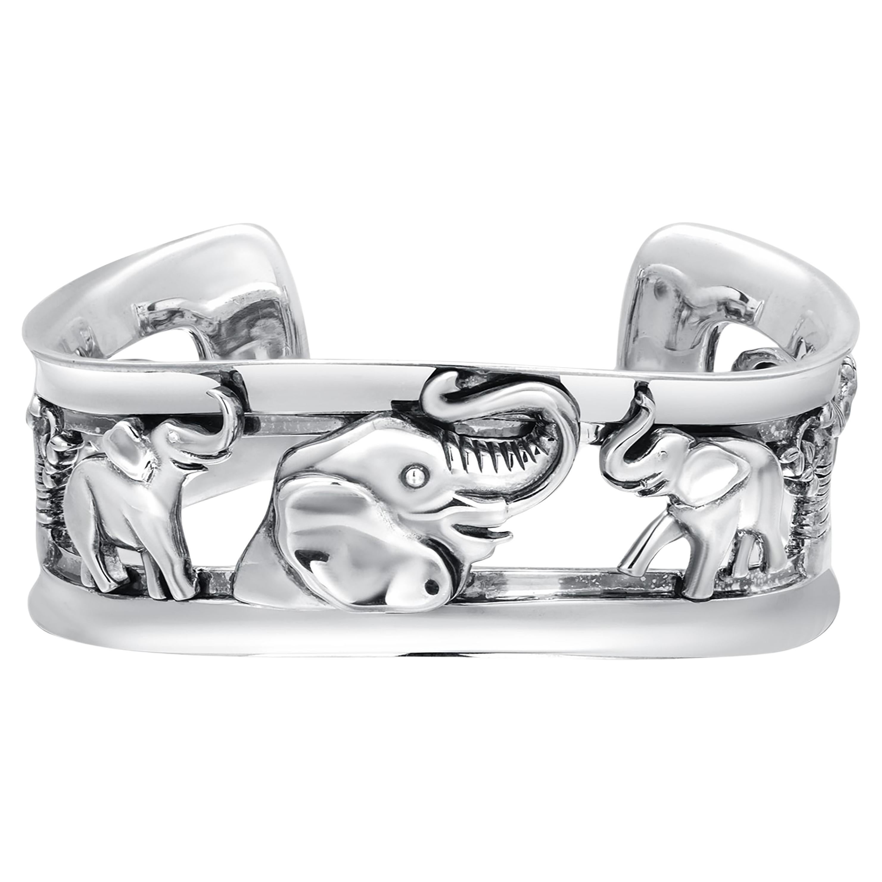 Pulsera puño elefante de plata de ley con cordón vintage Kieselstein