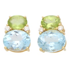 Vintage Kiki McDonough Topaz, Peridot and Diamond Stud Earrings in Yellow Gold