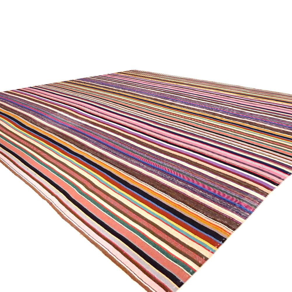 Hand-Woven Vintage Kilim, Anatolian Mid-End-20th Century, Handwoven Multi-Color Striped For Sale