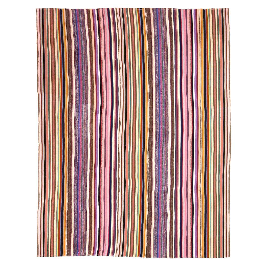Vintage Kilim, Anatolian Mid-End-20th Century, Handwoven Multi-Color Striped