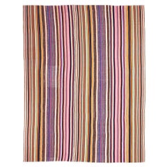 Retro Kilim, Anatolian Mid-End-20th Century, Handwoven Multi-Color Striped