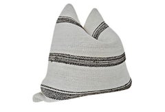 Kilim-Berber-Stammesleder-Kissen / Natur & Espresso-Streifen