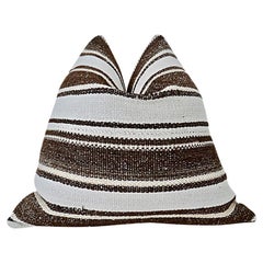 Used Kilim Berber Tribal Pillow / Natural & Espresso Stripe