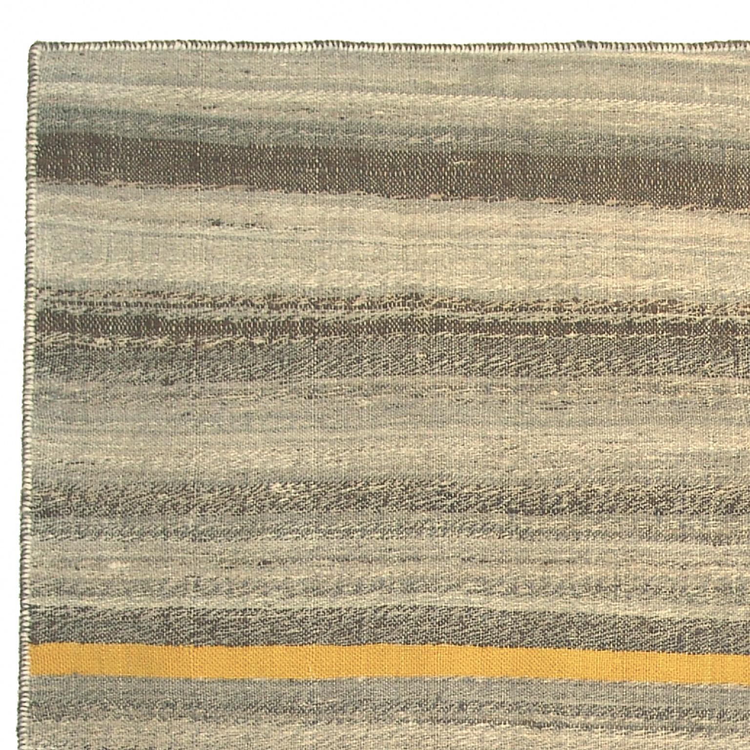 Vintage Kilim Composition composed of Iranian panels Circa 1940.

Varying grey stripes with yellow accent.