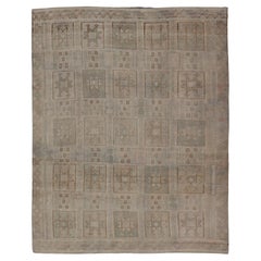 Vintage Kilim, Embroidered Square Design in Tan, Cream, & Lt Green 7'6 x 9'5