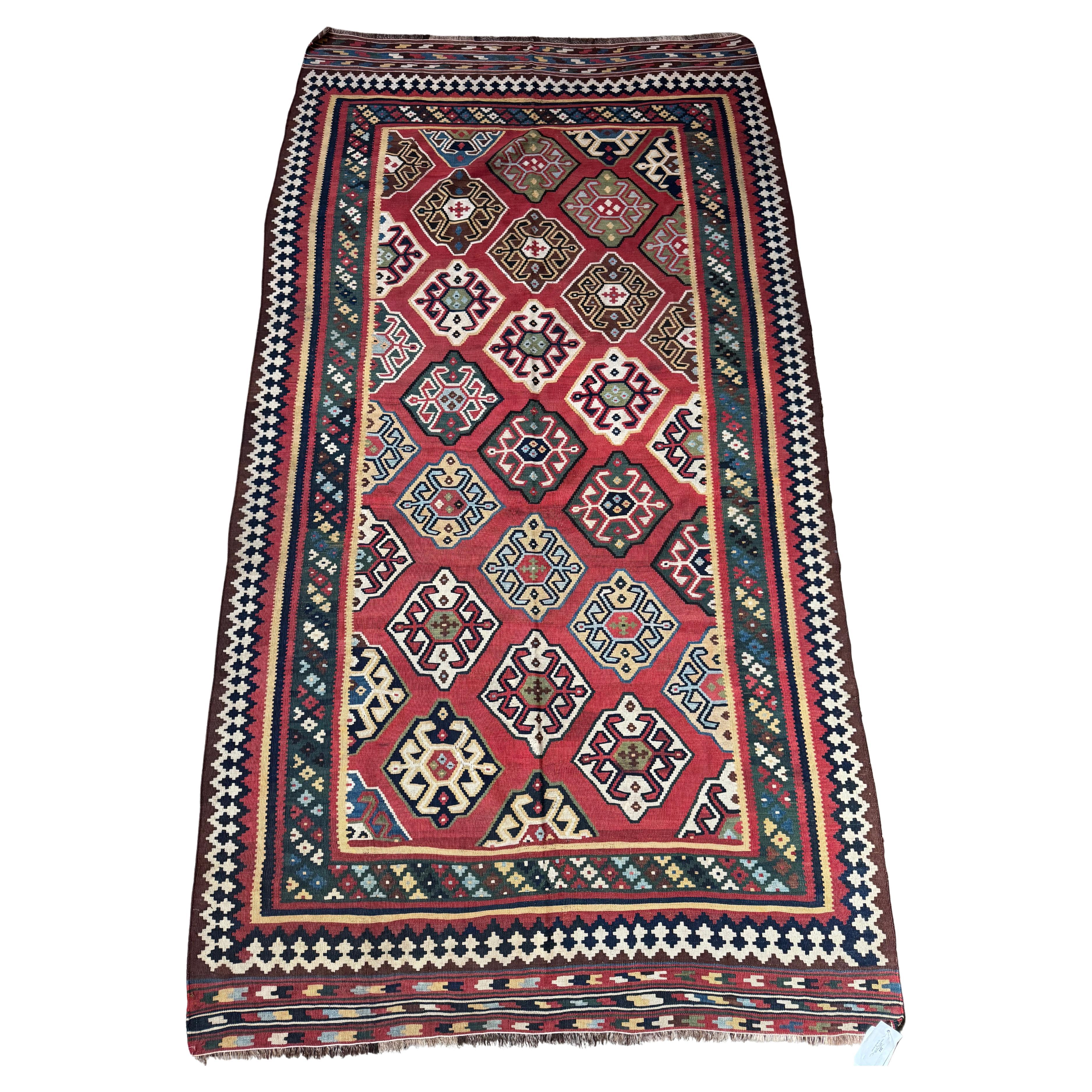 Tapis Kilim Ghashghai vintage avec motif tribal de diamants 10' X 5'4"