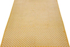 Alfombra Kilim Vintage de lana hecha a mano con dibujo de cuadros dorados