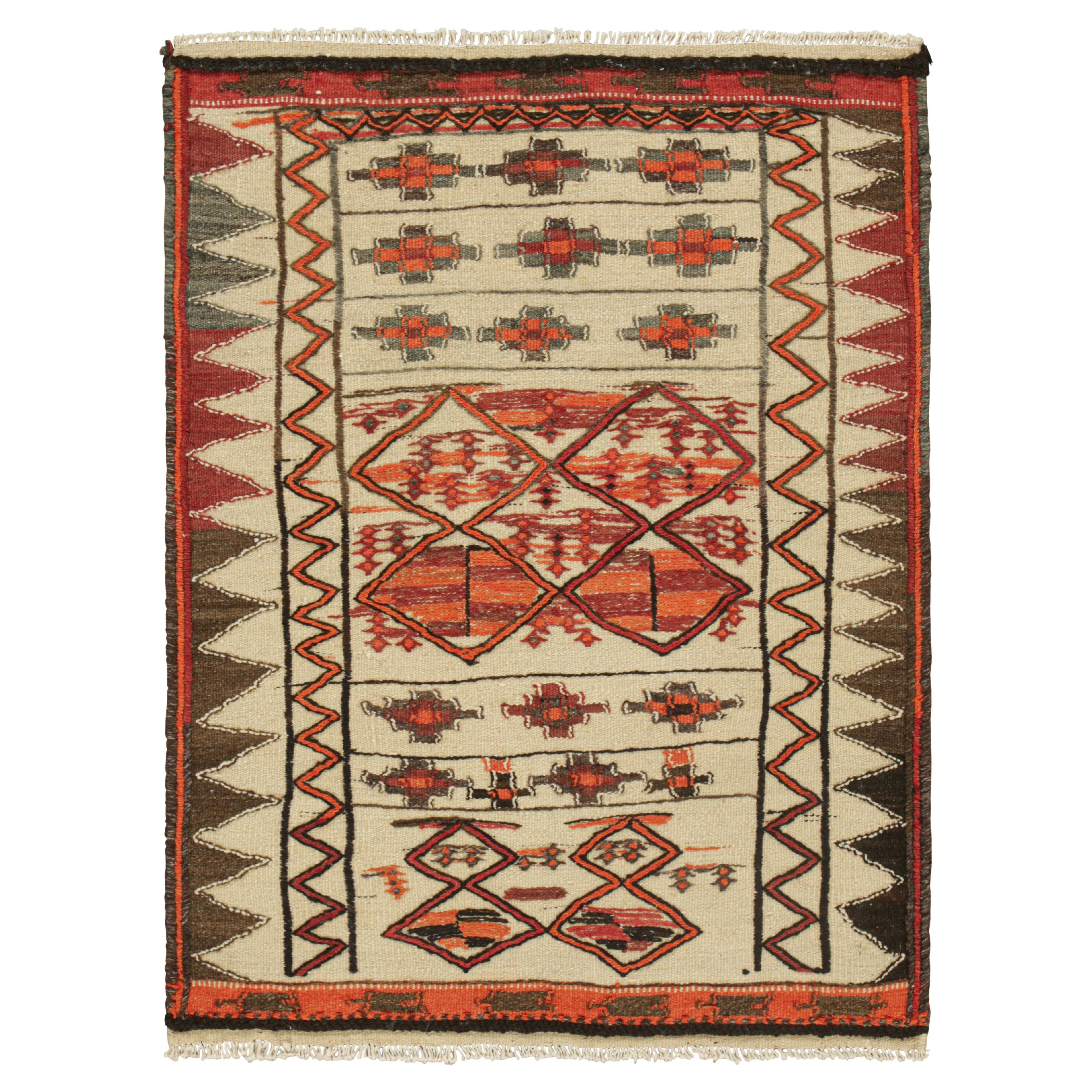 Vintage Kilim in Beige-Brown, Orange & Red Geometric Patterns, from Rug & Kilim