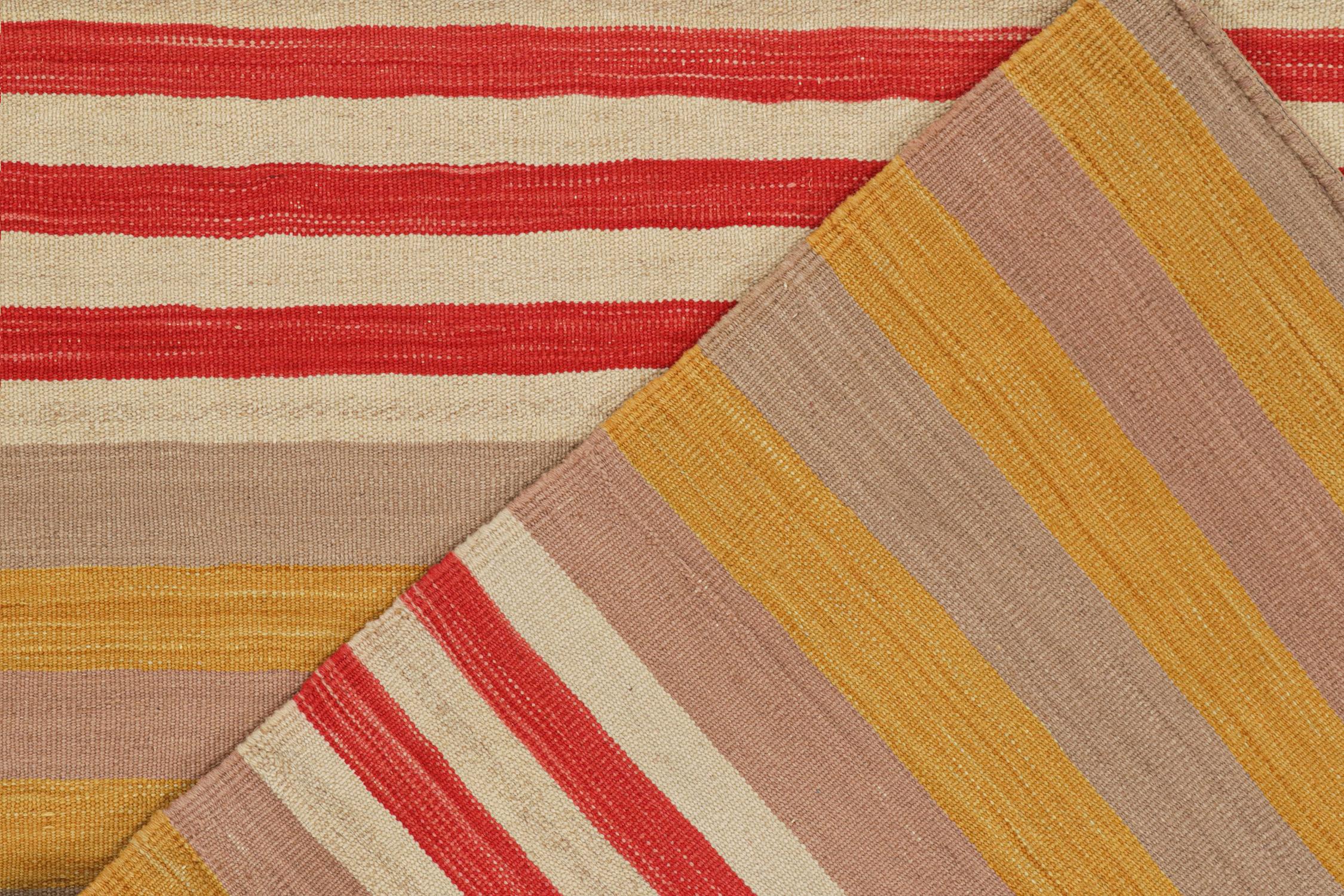Wool Vintage Kilim in Beige, Gold and Red Stripes