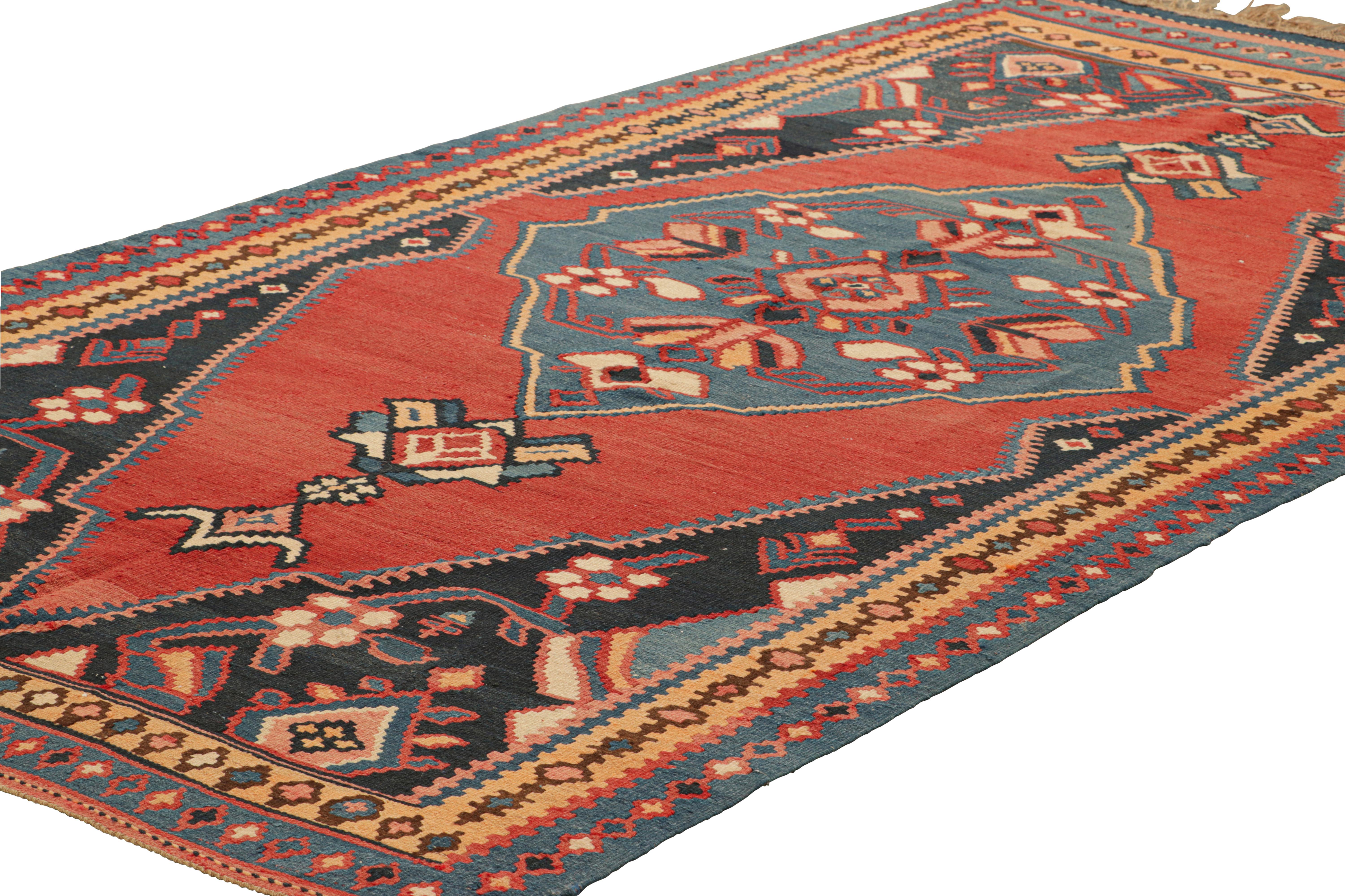 Hand-Woven Vintage Kilim in Red with Navy Blue Geometric Medallion, from Rug & Kilim For Sale